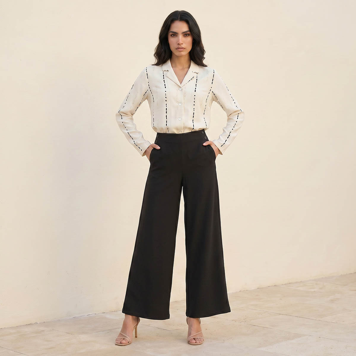 بنطلون بونتي واسع الساق طول كامل من سبلاش سمارت-women-clothing-trousers-image-3