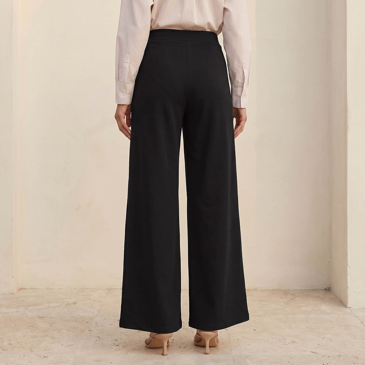 بنطلون بونتي بساق واسعة وجيوب سحاب من سبلاش سمارت-women-clothing-trousers-image-4