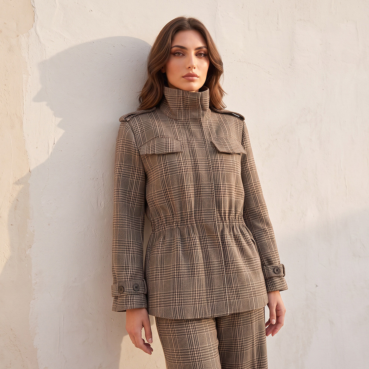 Splash Smart Longline Checked Print Shacket-women-winterwear-coatsandjackets-jackets-image-2