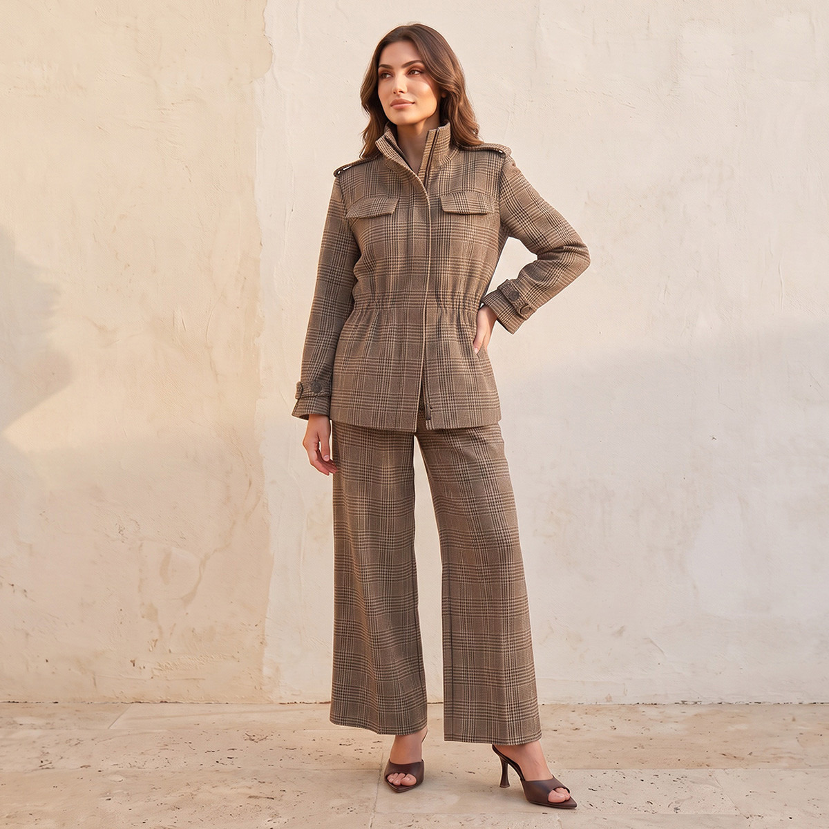 Splash Smart Longline Checked Print Shacket-women-winterwear-coatsandjackets-jackets-image-3