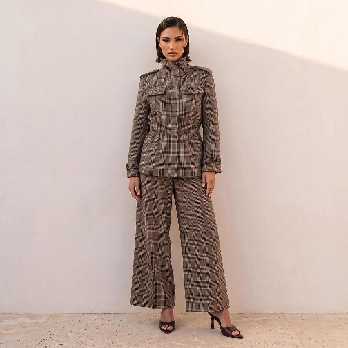 Splash Smart Wide Leg Checked Trousers-women-clothing-trousers-image-3