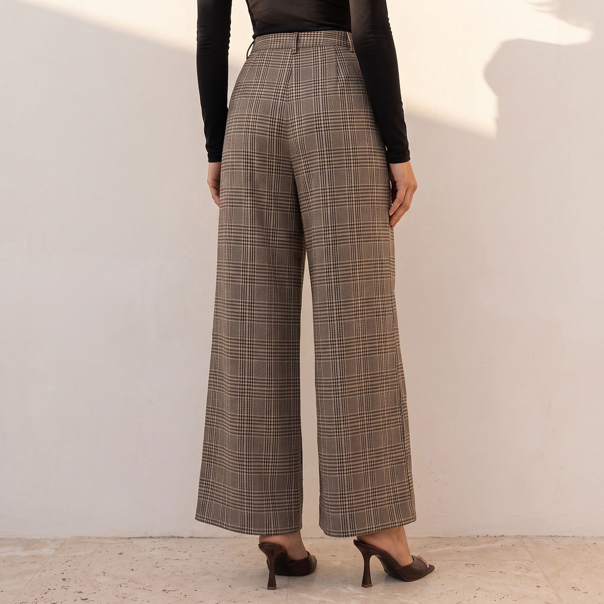 Splash Smart Wide Leg Checked Trousers-women-clothing-trousers-image-4