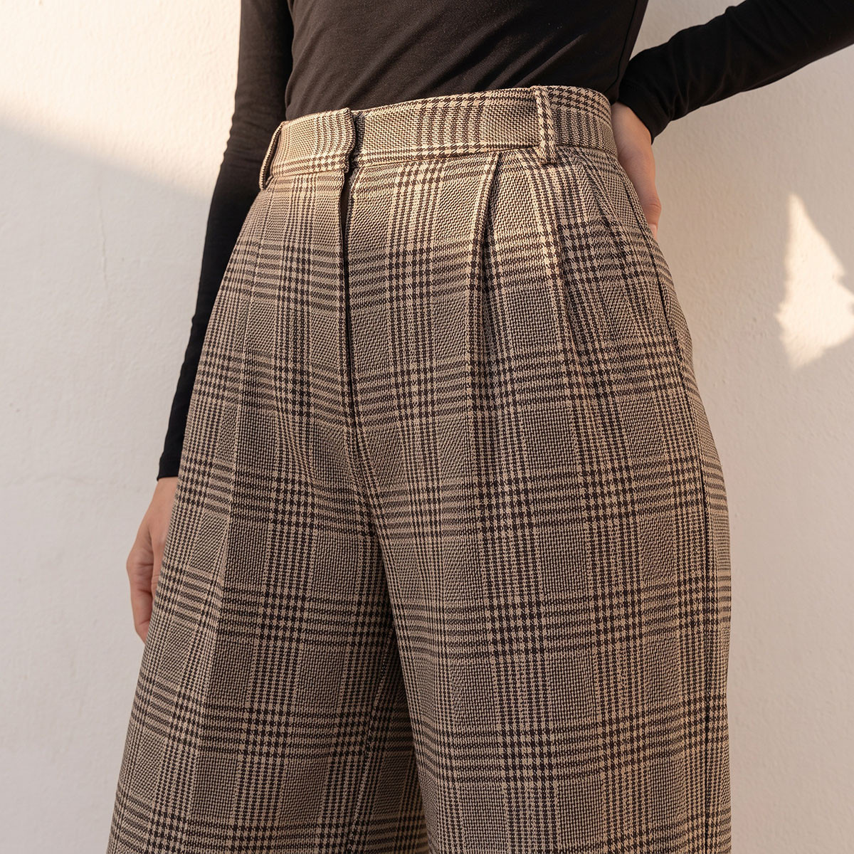 Splash Smart Wide Leg Checked Trousers-women-clothing-trousers-image-5