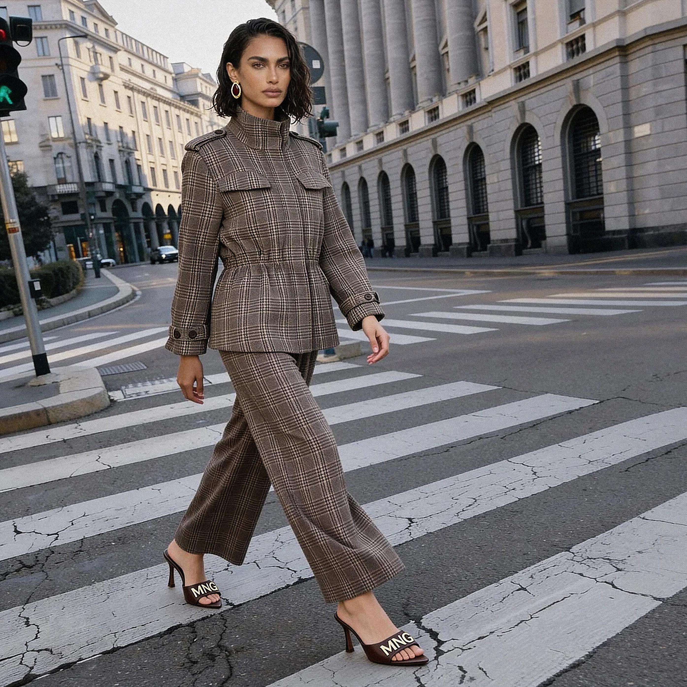 Splash Smart Wide Leg Checked Trousers-women-clothing-trousers-image-1