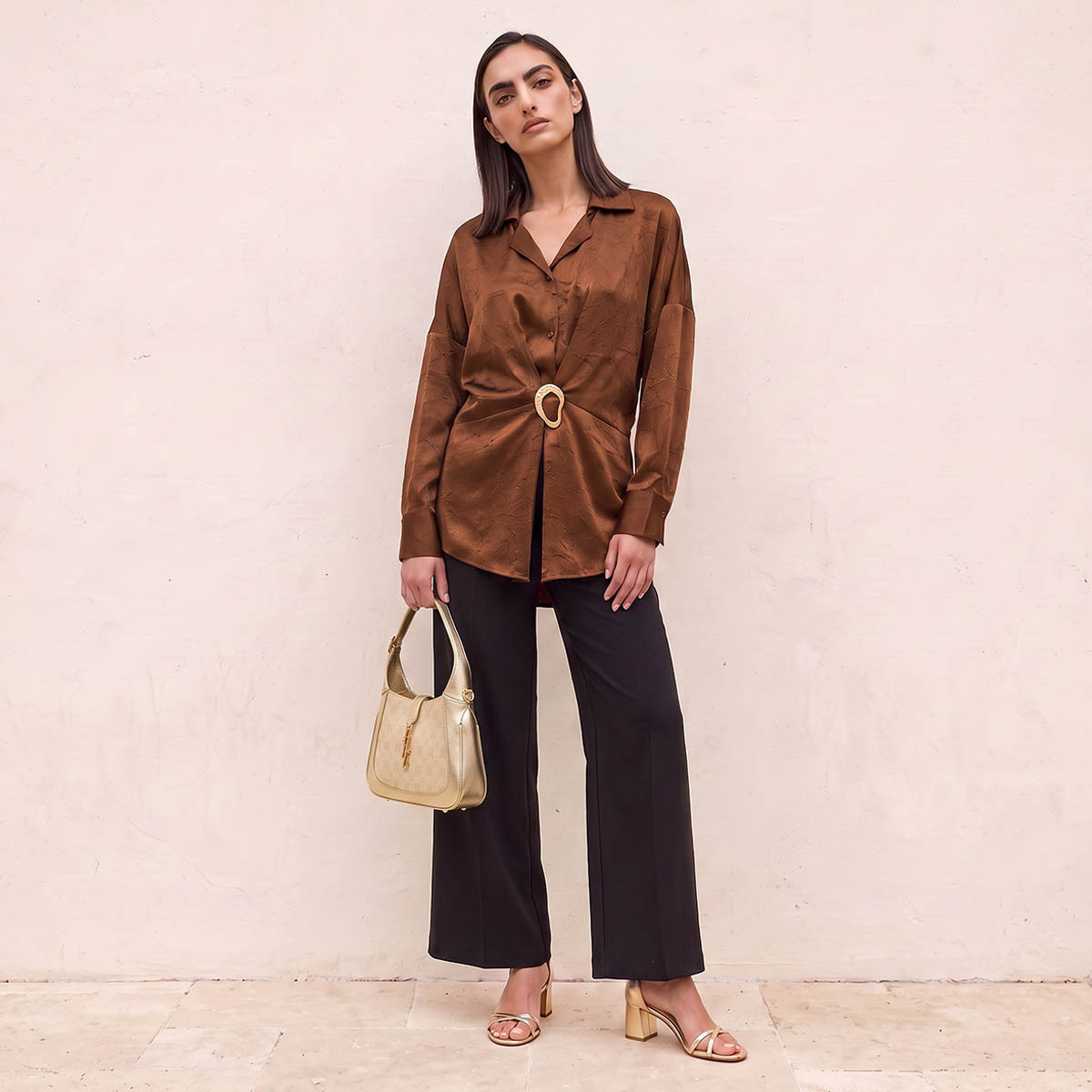 Splash Smart Textured Shirt with Buckle Detail-women-clothing-shirtsandblouses-shirts-image-3