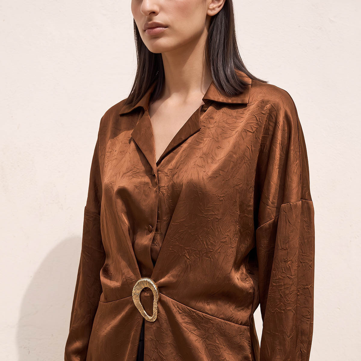 Splash Smart Textured Shirt with Buckle Detail-women-clothing-shirtsandblouses-shirts-image-5