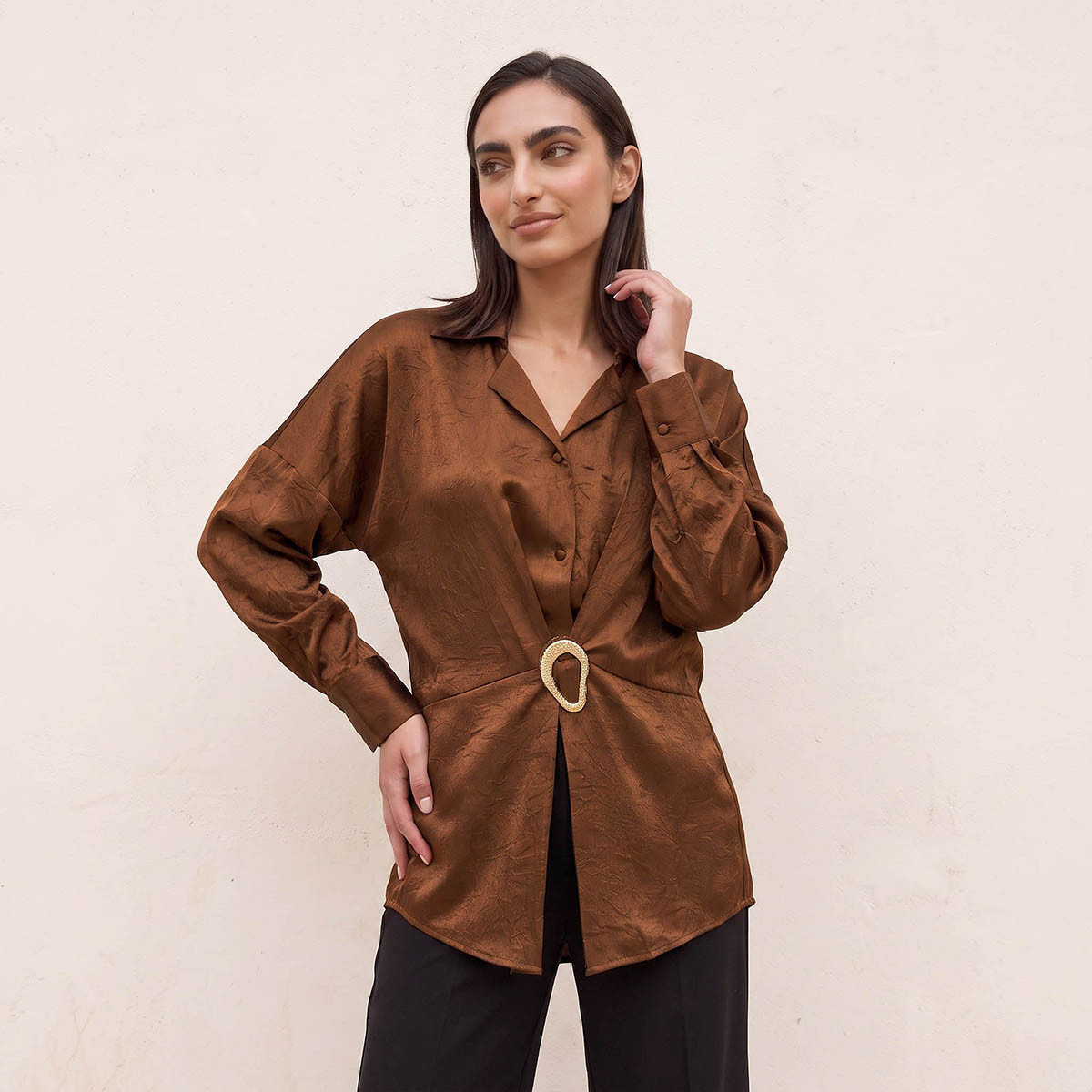 Splash Smart Textured Shirt with Buckle Detail-women-clothing-shirtsandblouses-shirts-image-6