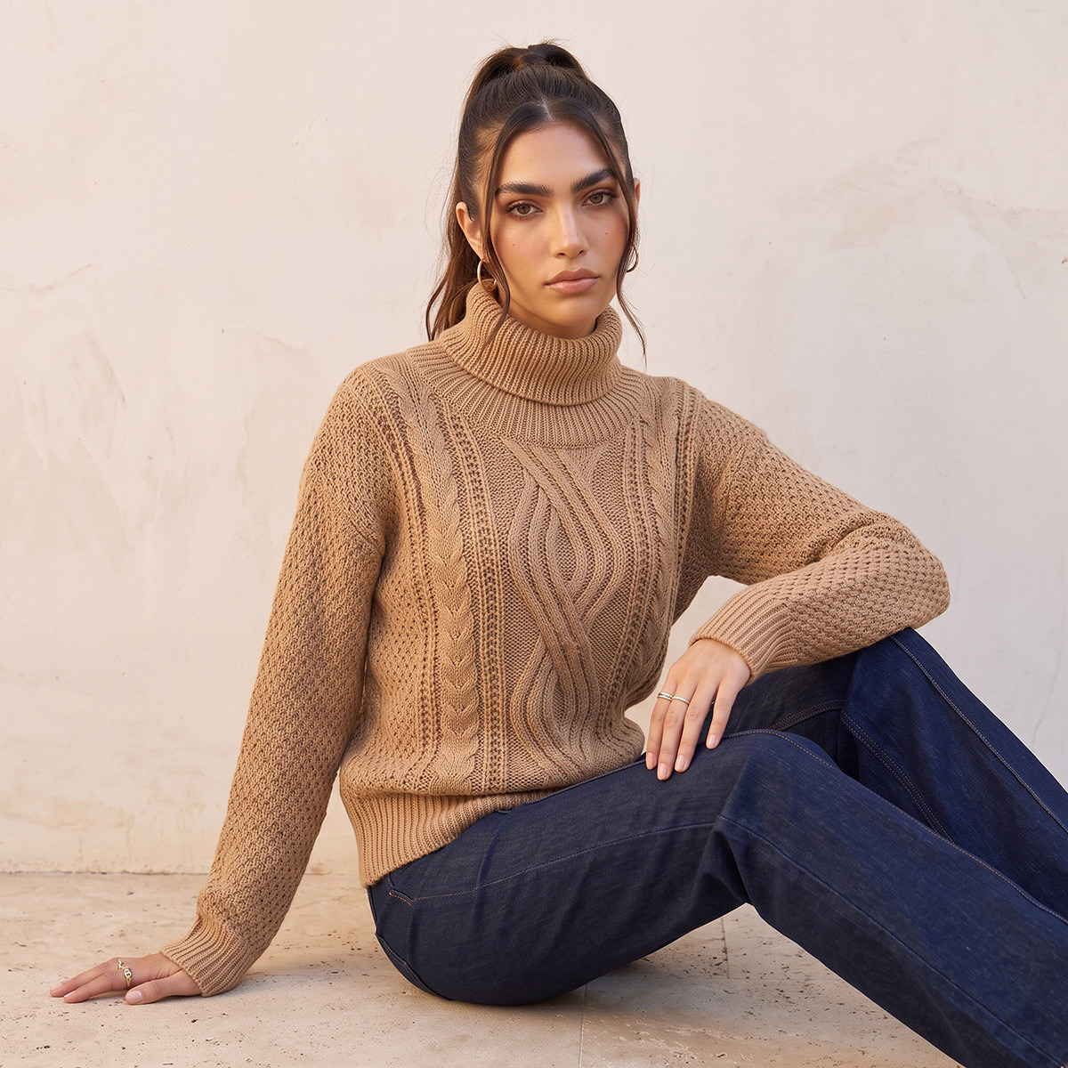 كنزة بياقة عالية وتصميم محبوك من سبلاش سمارت-women-winterwear-cardigansandjumpers-jumpers-image-6