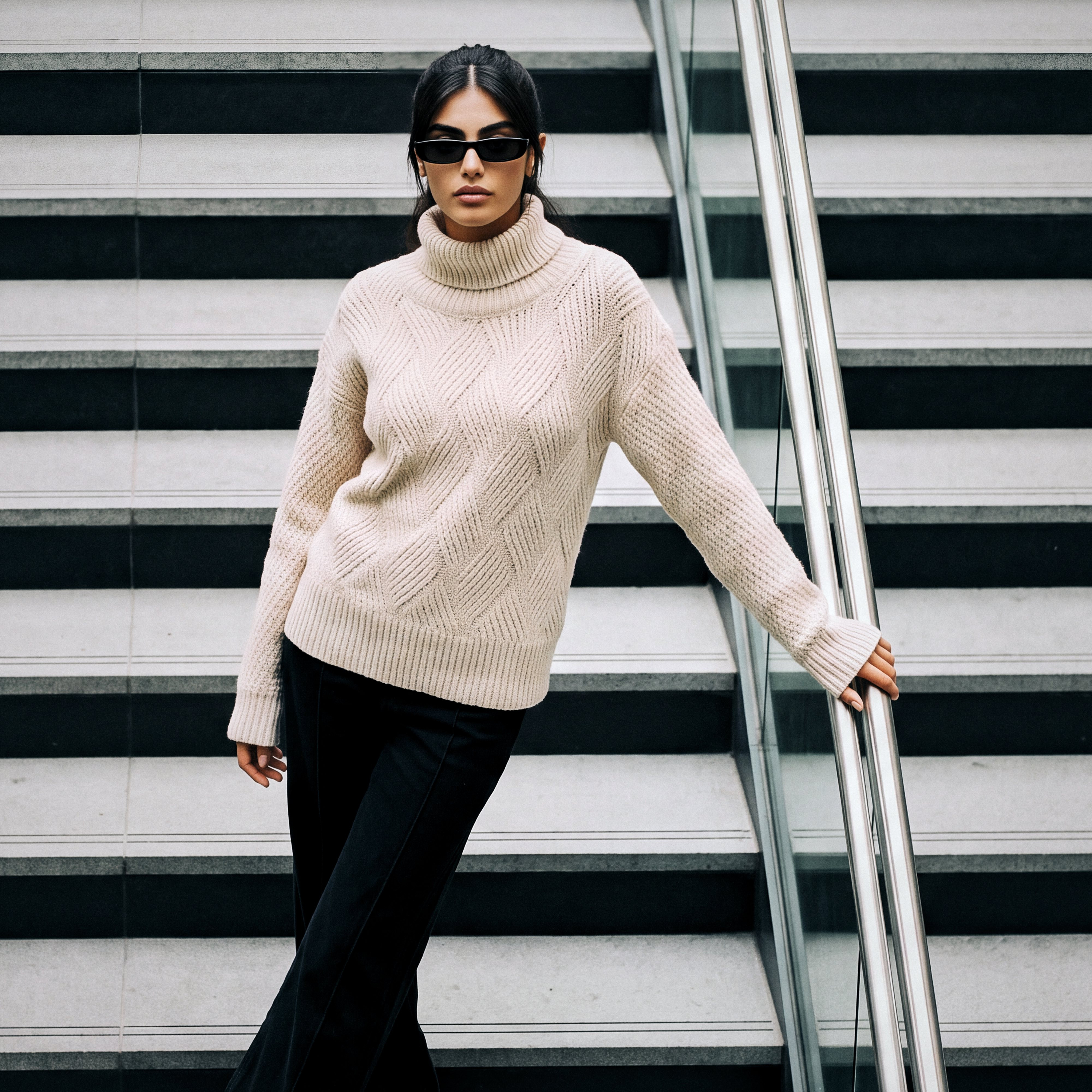 كنزة بياقة عالية وتصميم محبوك من سبلاش سمارت-women-winterwear-cardigansandjumpers-jumpers-image-1