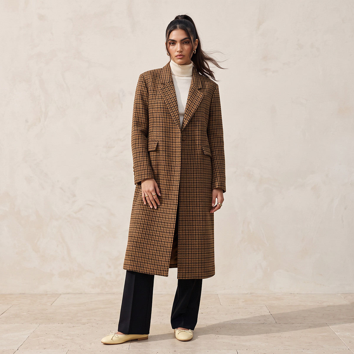 Splash Smart Long Trench Coat with Checked Detail-women-winterwear-coatsandjackets-coats-image-1