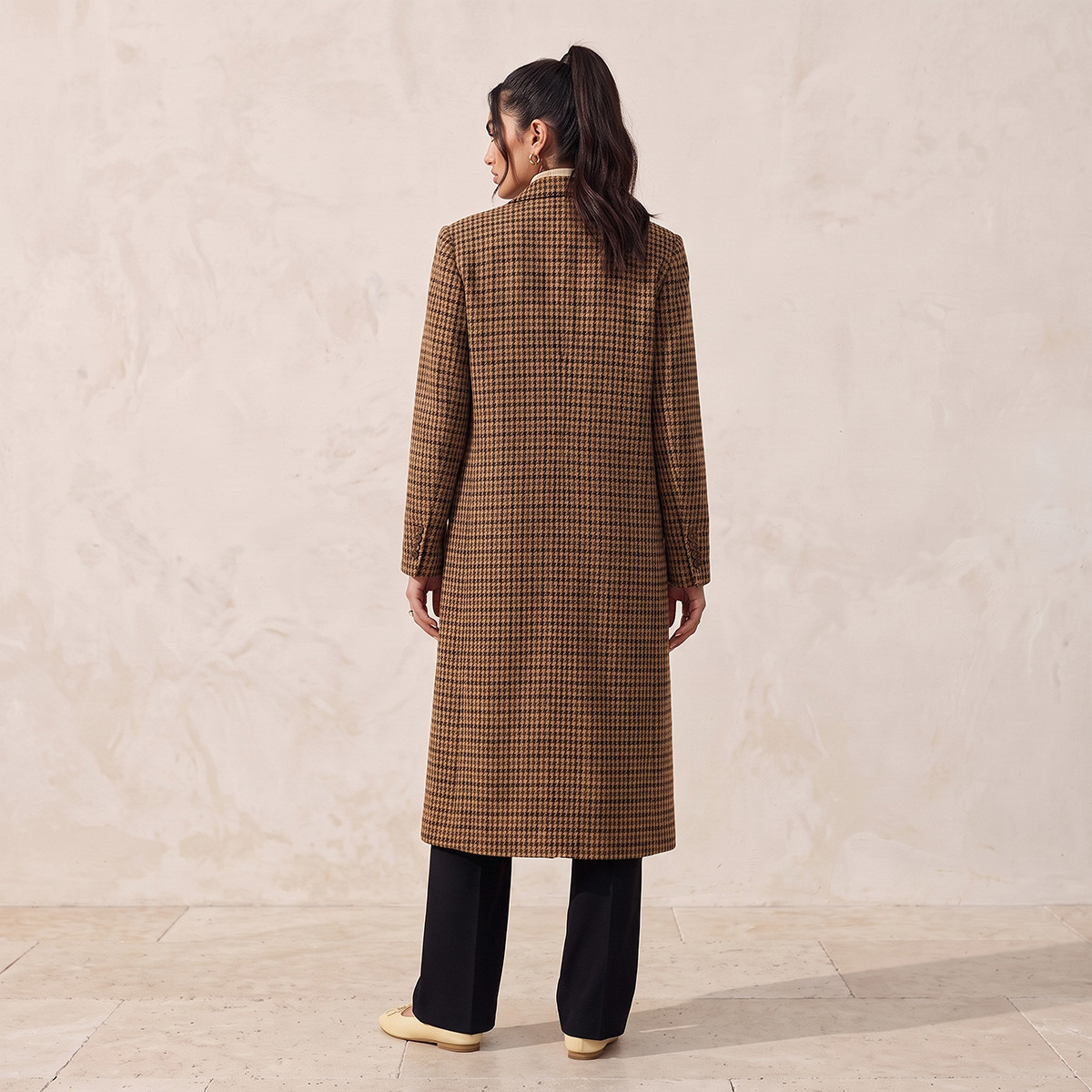 Splash Smart Long Trench Coat with Checked Detail-women-winterwear-coatsandjackets-coats-image-6