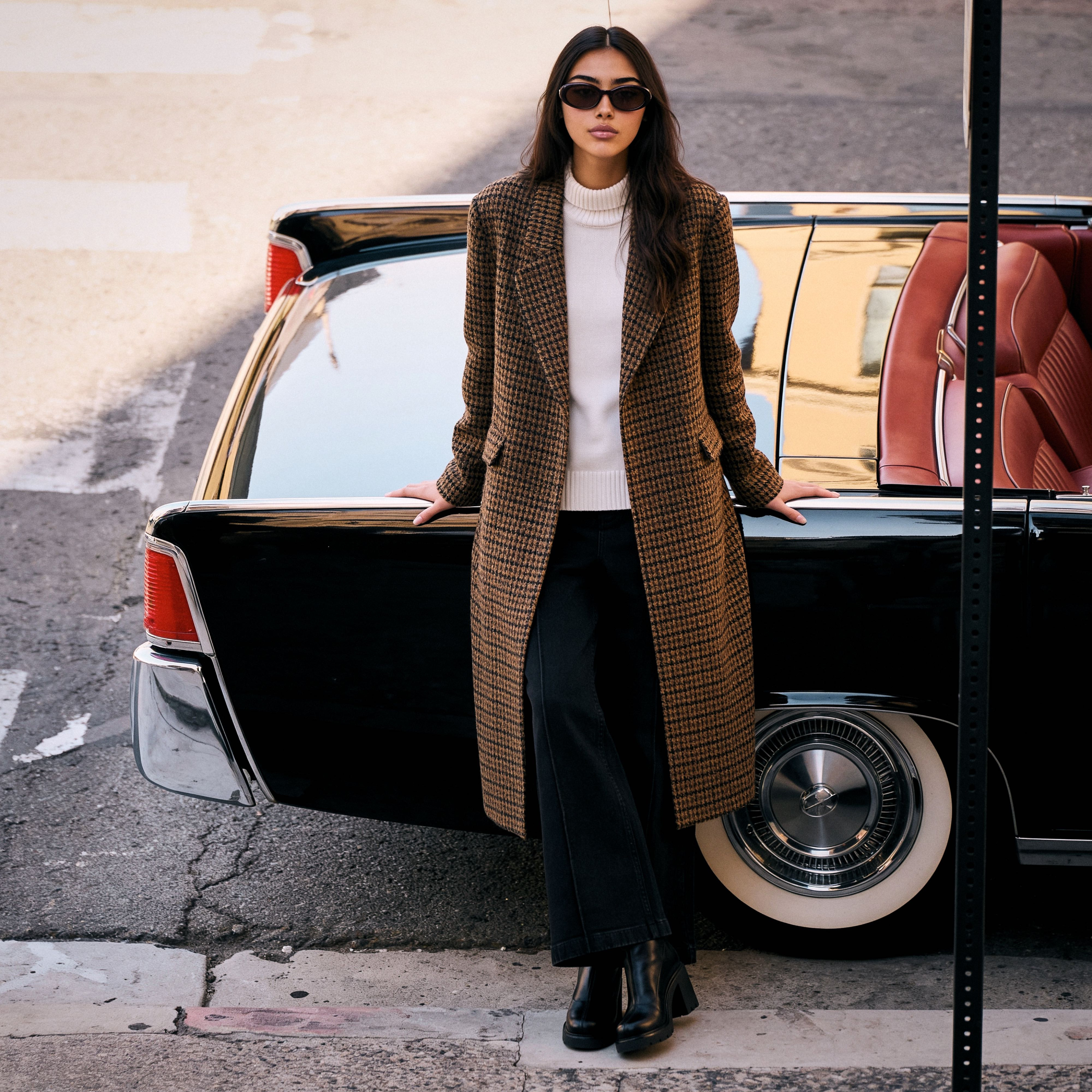 معطف طويل بتفاصيل كاروهات من سبلاش سمارت-women-winterwear-coatsandjackets-coats-image-1