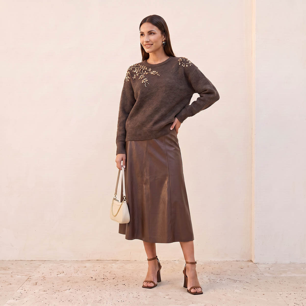 Splash Smart Leaf Embellished Sweater with Crew Neck-women-winterwear-cardigansandjumpers-jumpers-image-4