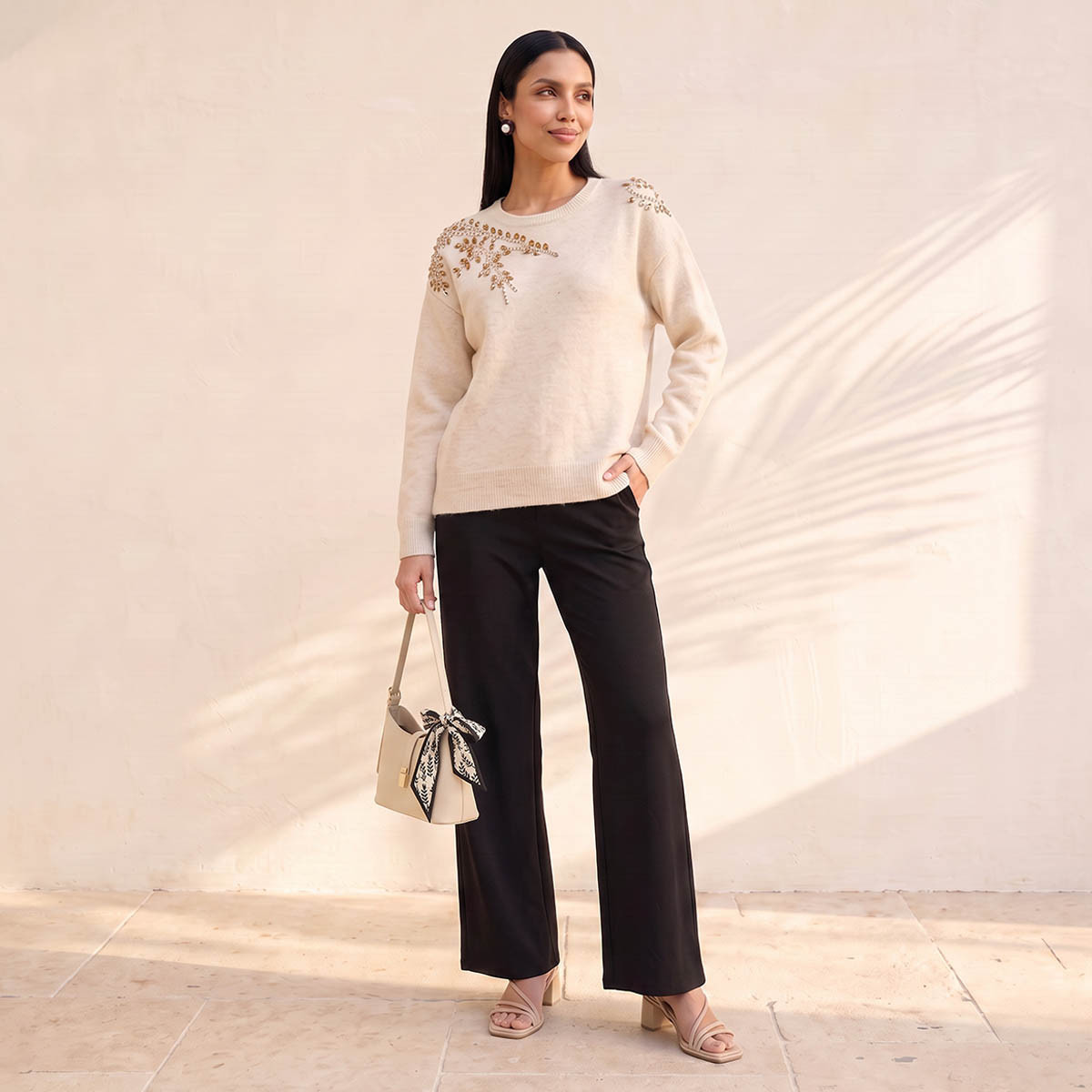 Splash Smart Leaf Embellished Sweater with Crew Neck-women-winterwear-cardigansandjumpers-jumpers-image-4