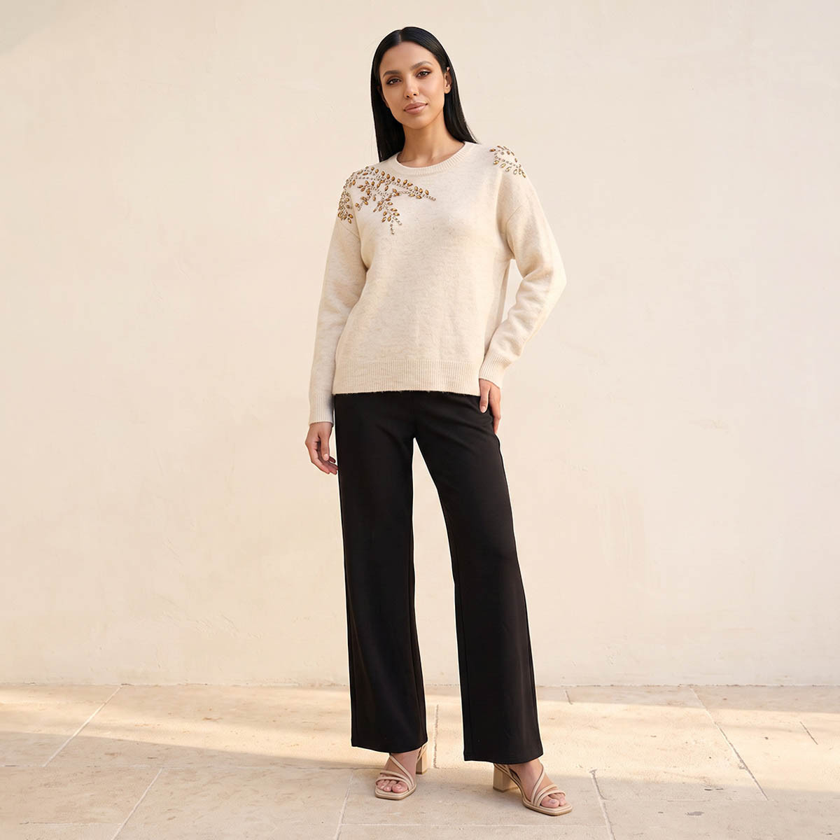 Splash Smart Leaf Embellished Sweater with Crew Neck-women-winterwear-cardigansandjumpers-jumpers-image-6