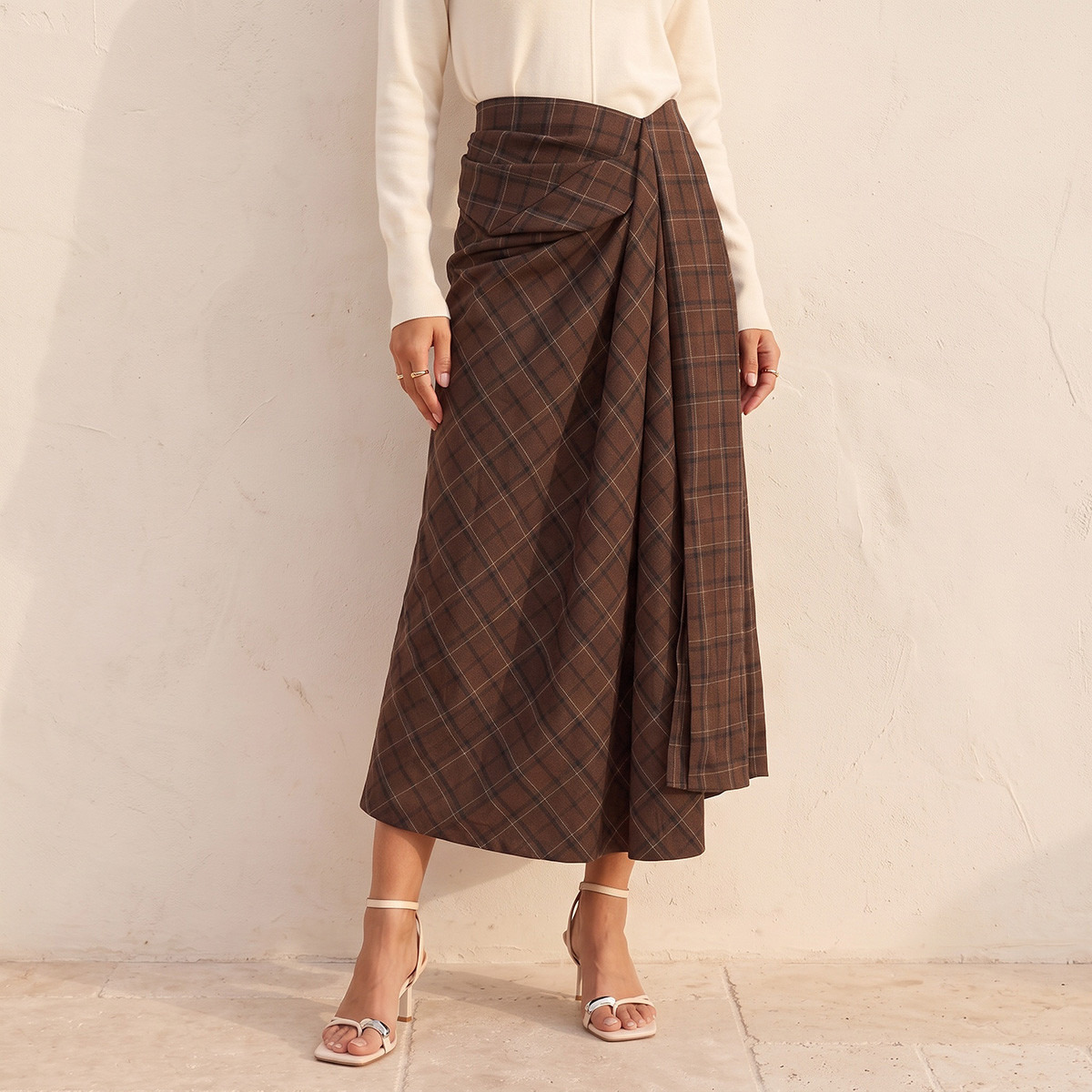 تنورة ميدي كاروهات بسحاب إغلاق من سبلاش سمارث-women-clothing-skirts-image-1