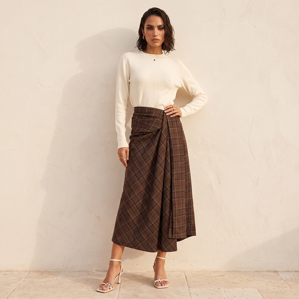 تنورة ميدي كاروهات بسحاب إغلاق من سبلاش سمارث-women-clothing-skirts-image-2