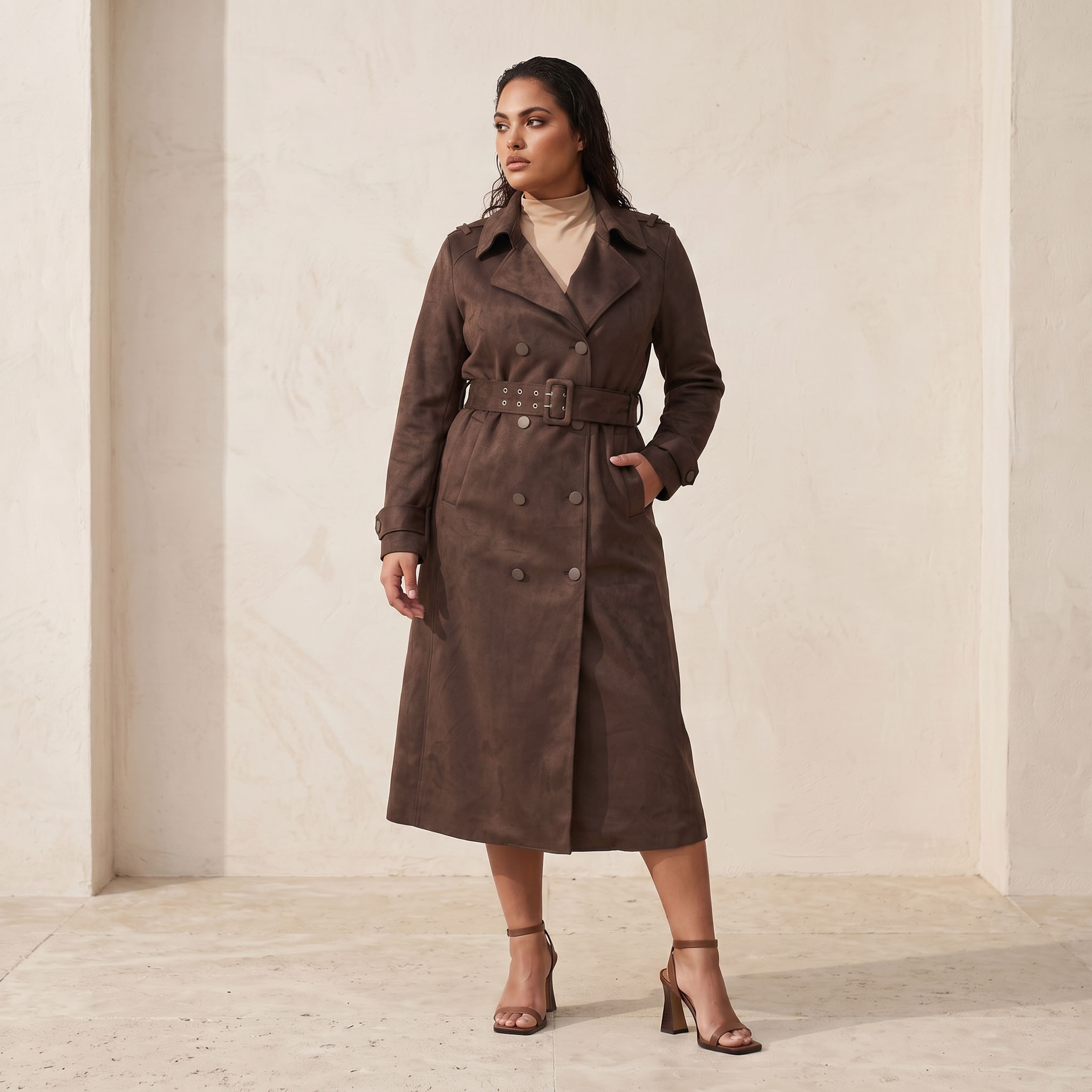 معطف ترنش شمواه بحزام من سبلاش سمارت-women-winterwear-coatsandjackets-coats-image-3