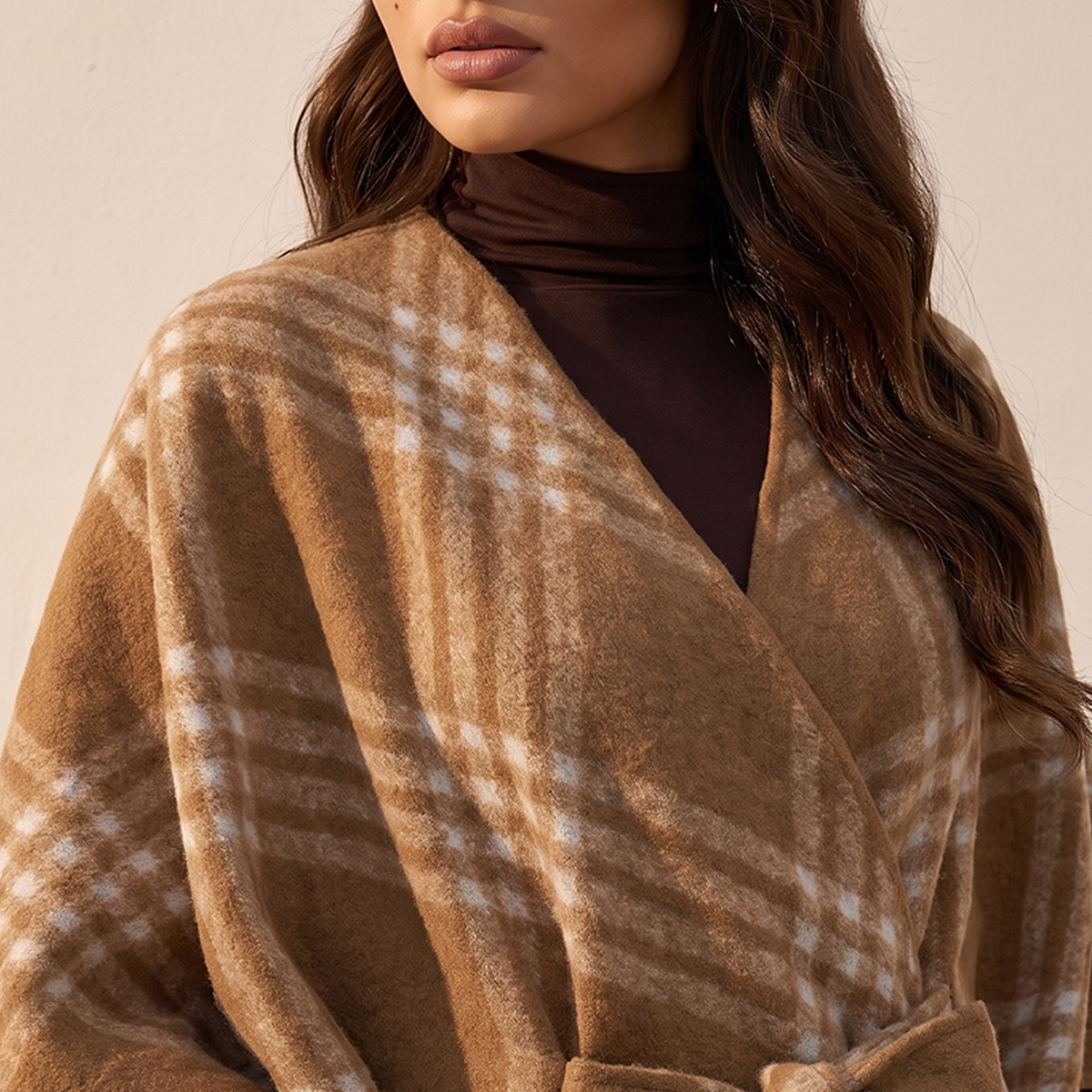 Splash Smart Relaxed Fit Checked Poncho with Tie-Up Belt-women-winterwear-cardigansandjumpers-cardigans-image-6