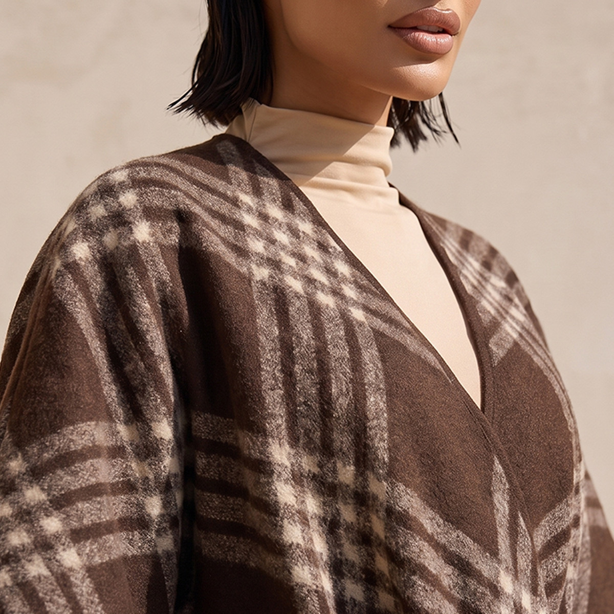 Splash Smart Relaxed Fit Checked Poncho with Tie-Up Belt-women-winterwear-cardigansandjumpers-cardigans-image-6