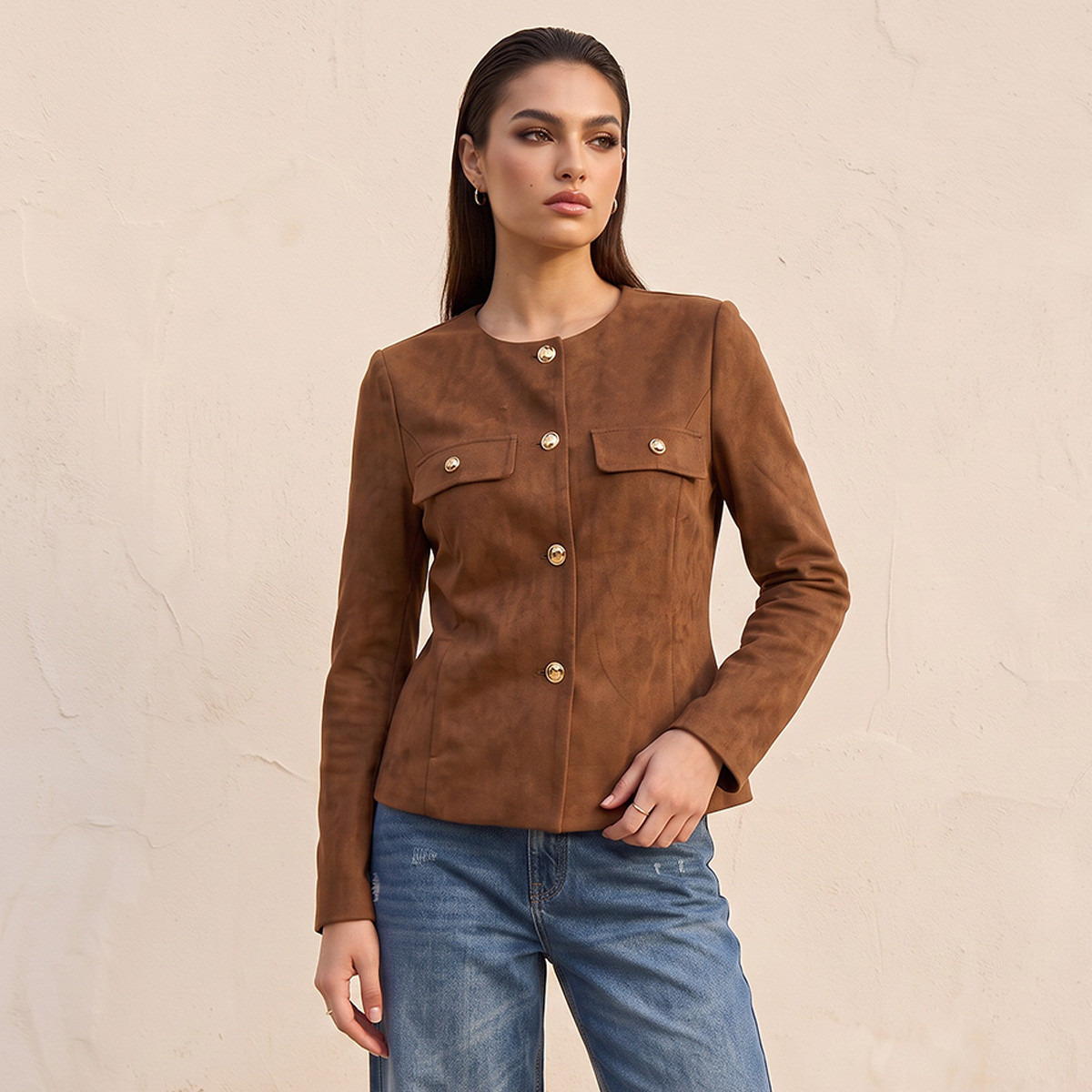 جاكيت من الشمواه بتفاصيل أزرار من سبلاش سمارت-women-winterwear-coatsandjackets-jackets-image-5