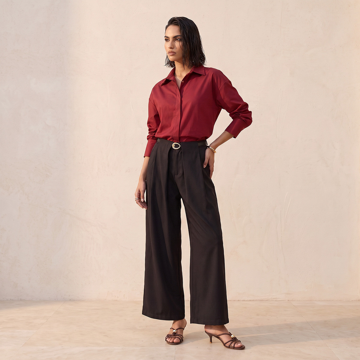 بنطلون واسع الساقين بكسرات من سمارت من سبلاش-women-clothing-trousers-image-2