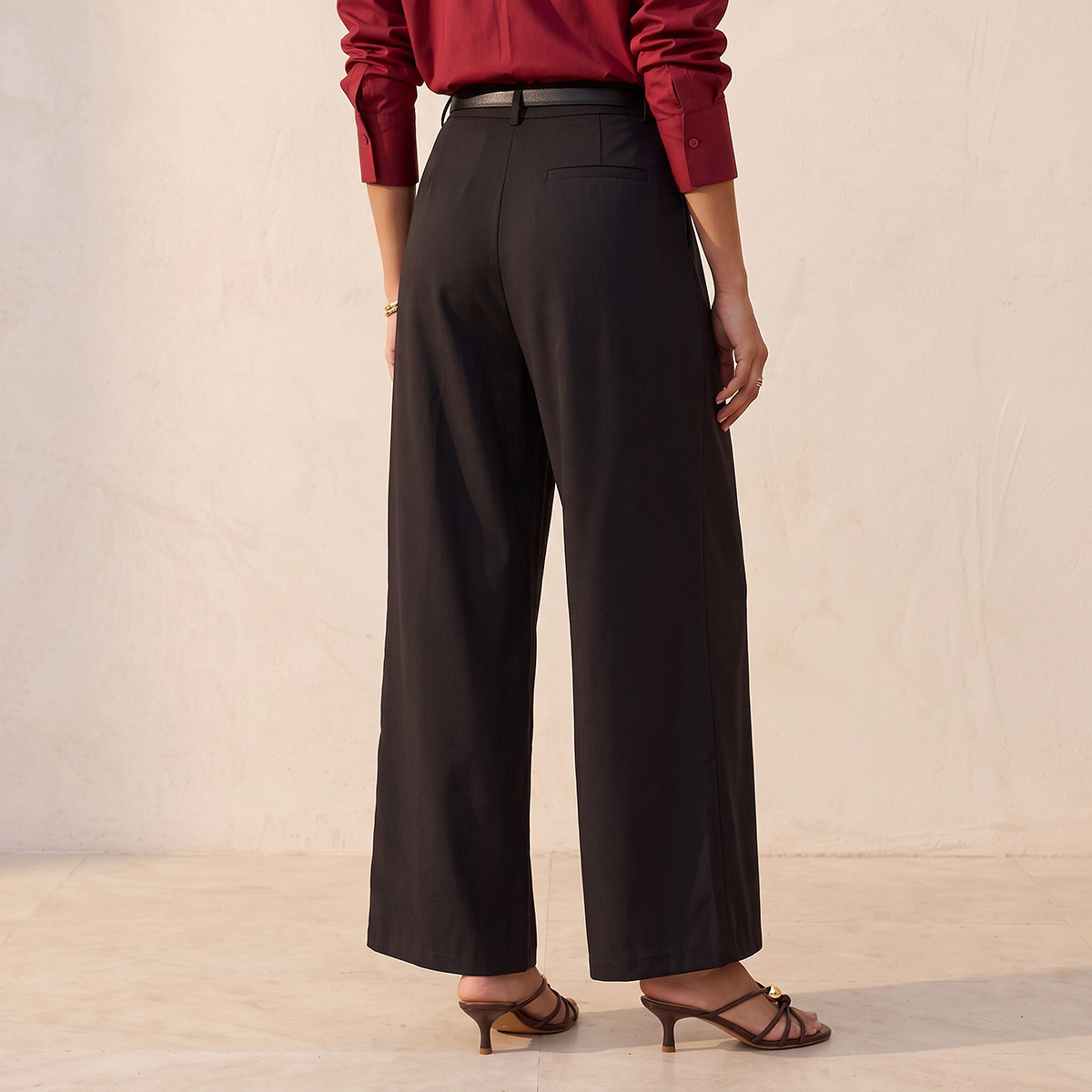 بنطلون واسع الساقين بكسرات من سمارت من سبلاش-women-clothing-trousers-image-3