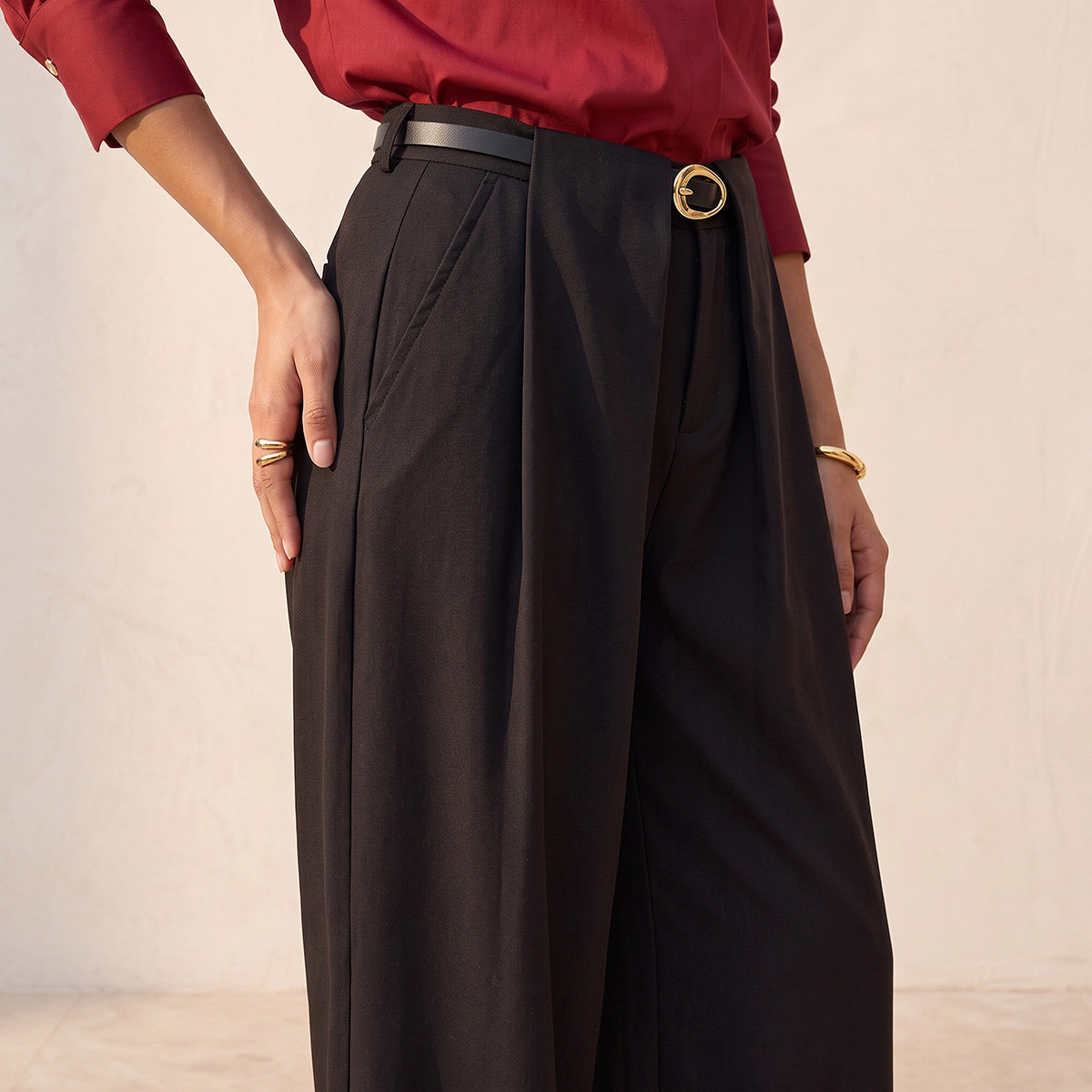 بنطلون واسع الساقين بكسرات من سمارت من سبلاش-women-clothing-trousers-image-4