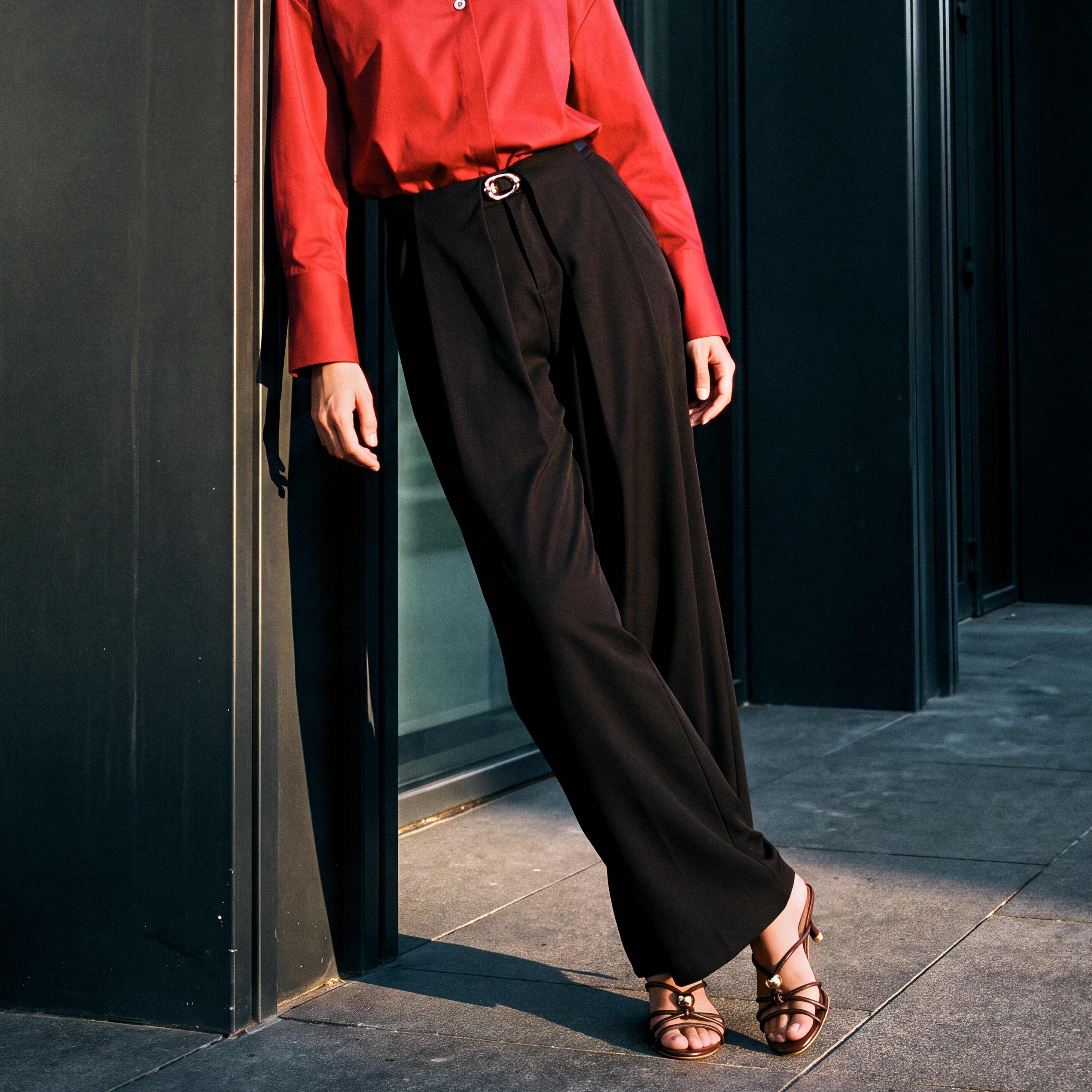 بنطلون واسع الساقين بكسرات من سمارت من سبلاش-women-clothing-trousers-image-1