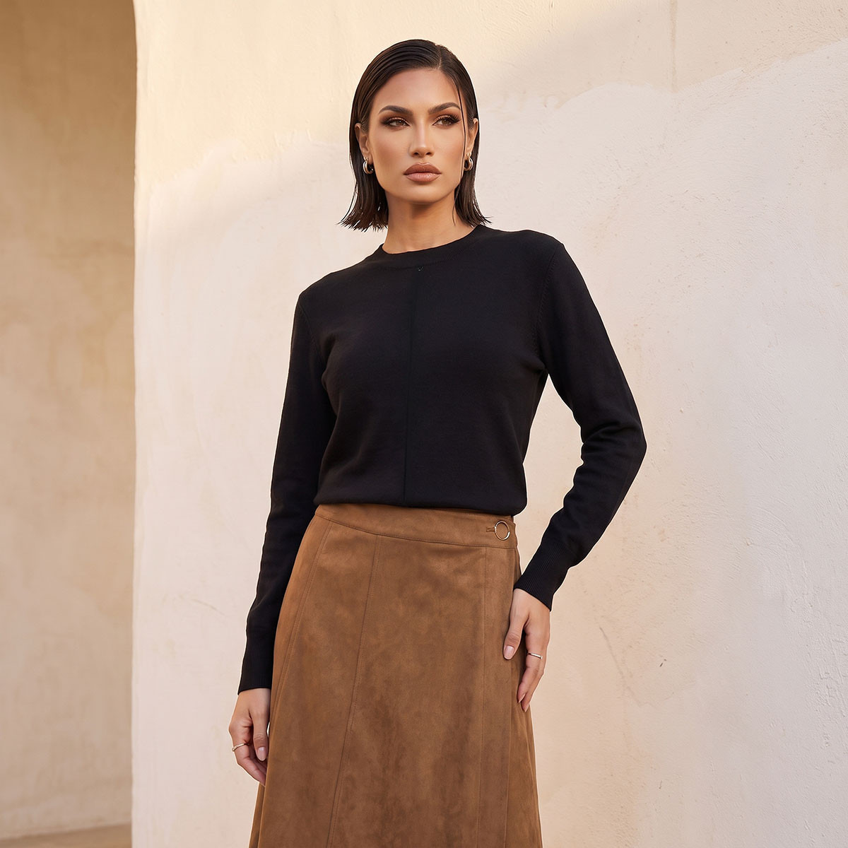 Splash Smart Textured Crew Neck Sweater-women-winterwear-cardigansandjumpers-jumpers-image-1