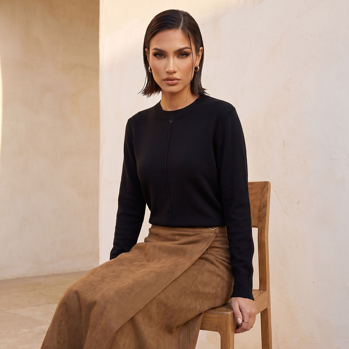 Splash Smart Textured Crew Neck Sweater-women-winterwear-cardigansandjumpers-jumpers-image-5