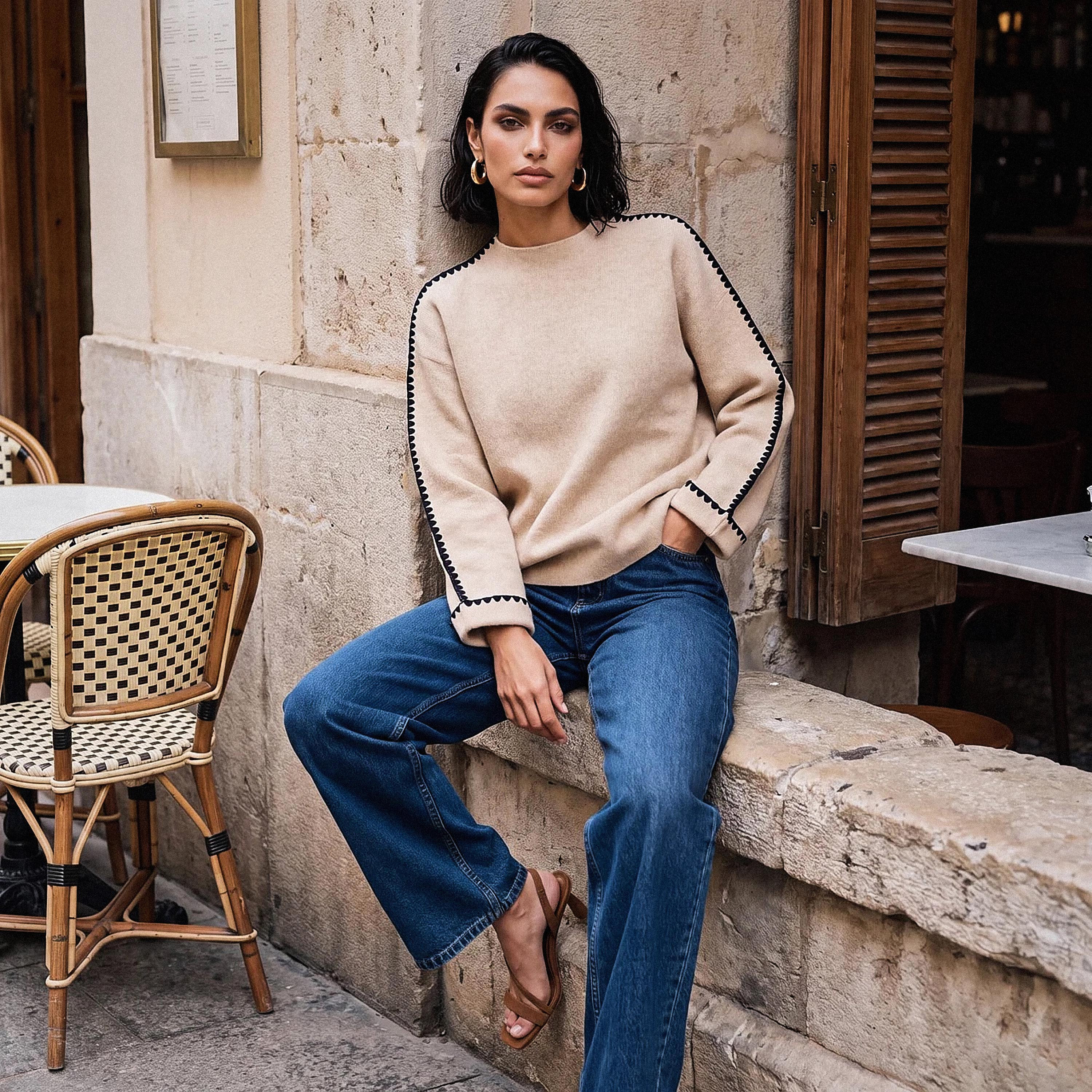كنزة بياقة ضيقة وتفاصيل خياطة بارزة من سبلاش سمارت-women-winterwear-cardigansandjumpers-jumpers-image-1