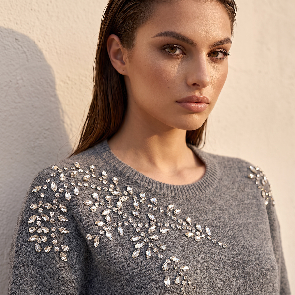 Splash Smart Relaxed Fit Embellished Round Neck Sweater-women-winterwear-cardigansandjumpers-jumpers-image-2