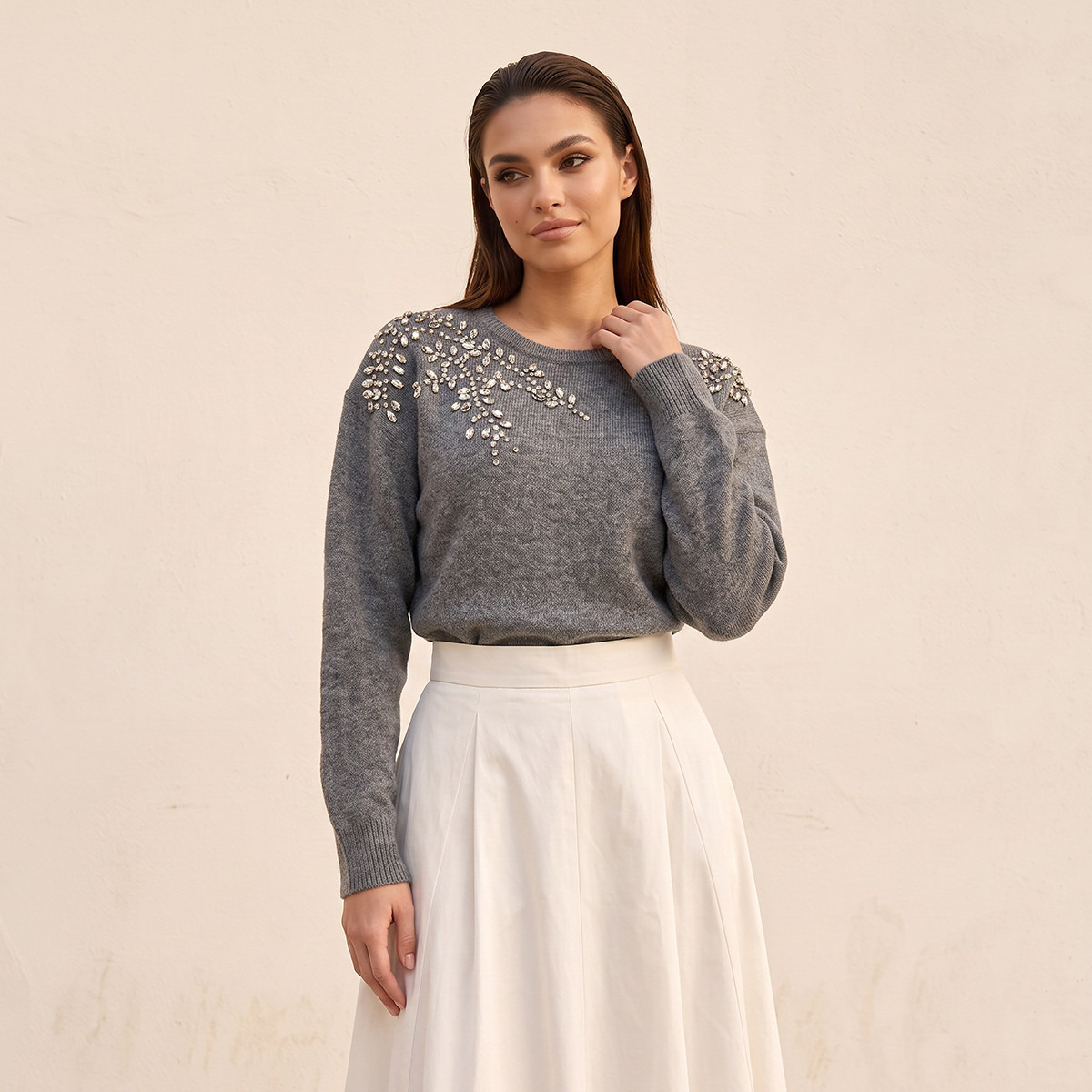 Splash Smart Relaxed Fit Embellished Round Neck Sweater-women-winterwear-cardigansandjumpers-jumpers-image-5
