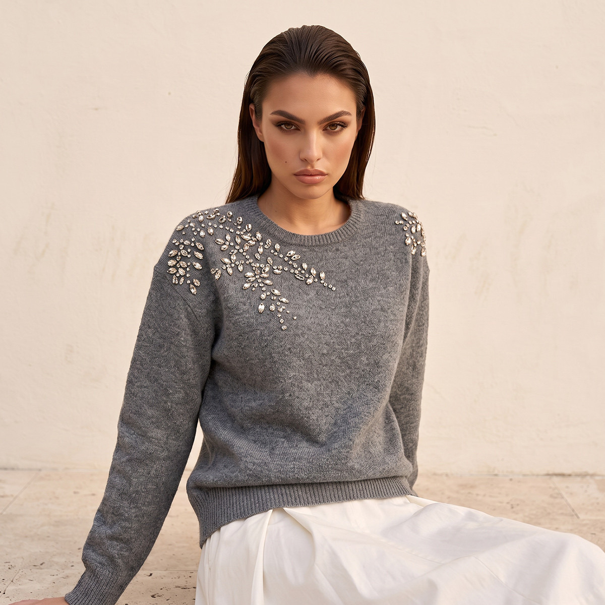 Splash Smart Relaxed Fit Embellished Round Neck Sweater-women-winterwear-cardigansandjumpers-jumpers-image-7