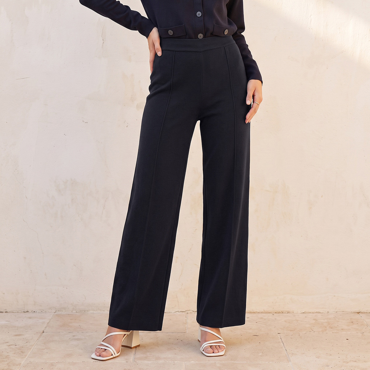 Splash Smart Wide Leg Pants with Pintuck Accent-women-clothing-trousers-image-3