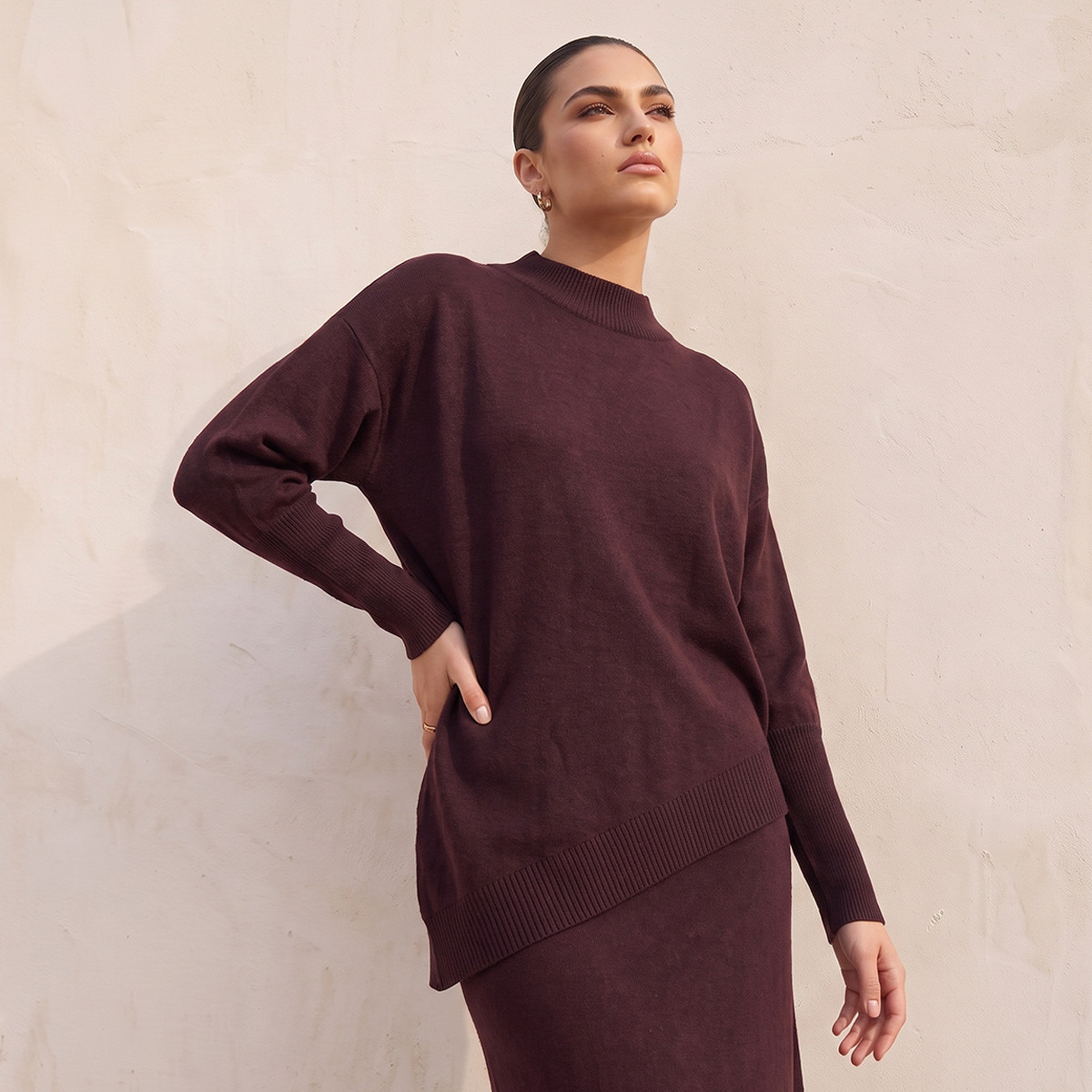 Splash Smart Relaxed Fit Textured Sweater with Asymmetric Hem-women-winterwear-cardigansandjumpers-jumpers-image-2