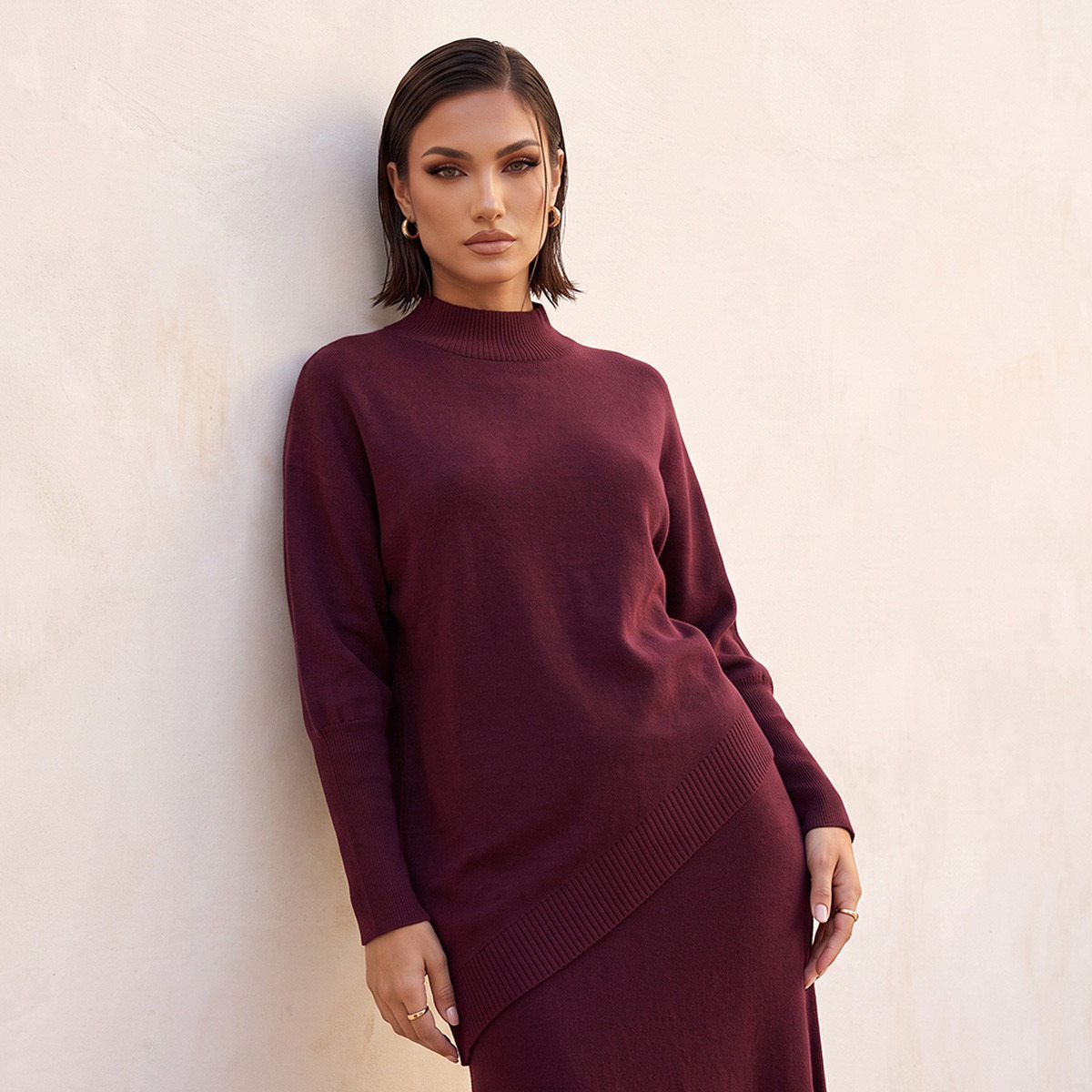 Splash Smart Relaxed Fit Textured Sweater with Asymmetric Hem-women-winterwear-cardigansandjumpers-jumpers-image-2
