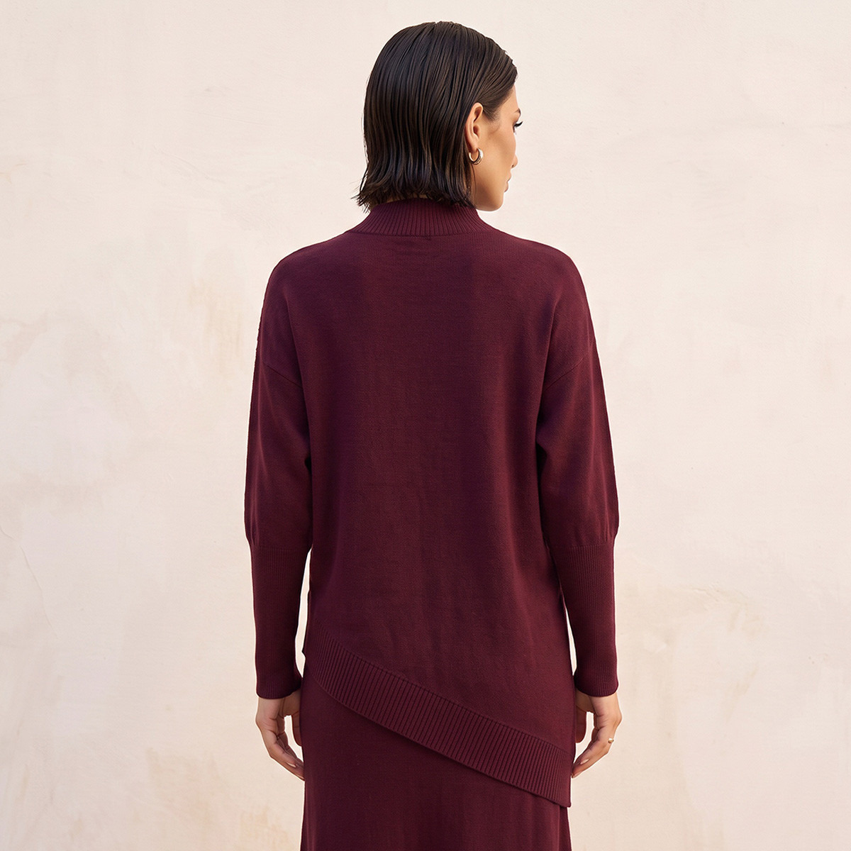 Splash Smart Relaxed Fit Textured Sweater with Asymmetric Hem-women-winterwear-cardigansandjumpers-jumpers-image-4