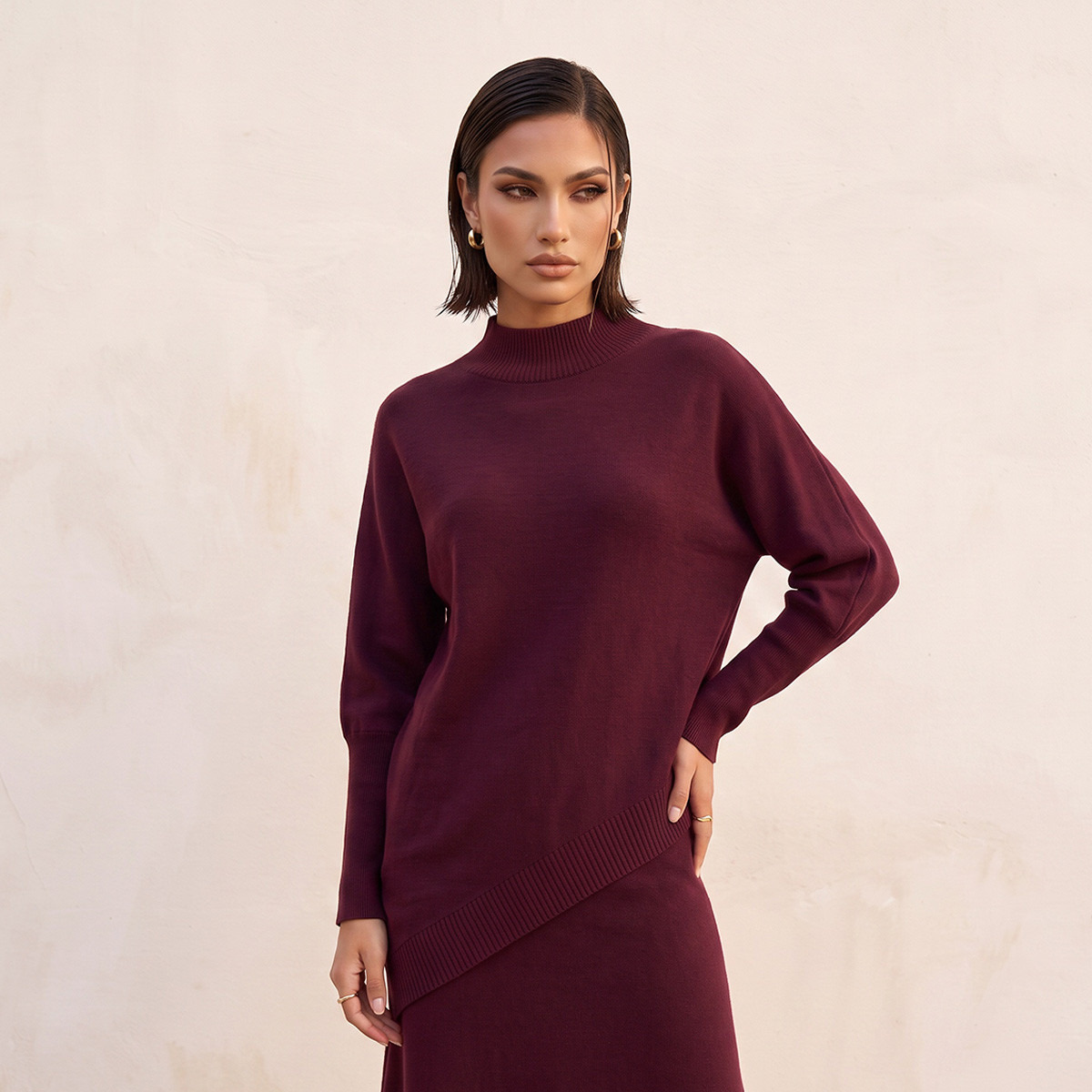 Splash Smart Relaxed Fit Textured Sweater with Asymmetric Hem-women-winterwear-cardigansandjumpers-jumpers-image-5