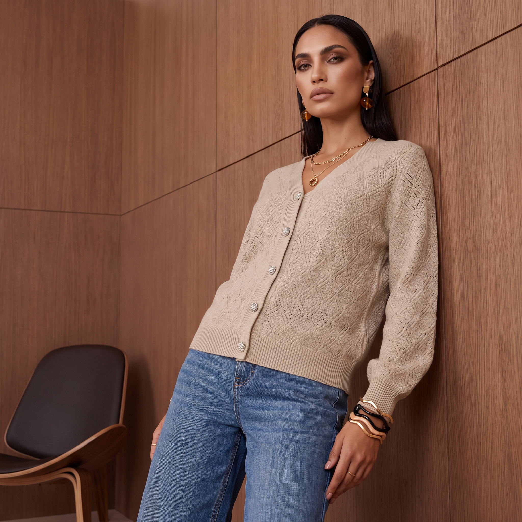 Splash Smart Relaxed Fit Lurex Cardigan with V-neck-women-winterwear-cardigansandjumpers-cardigans-image-1