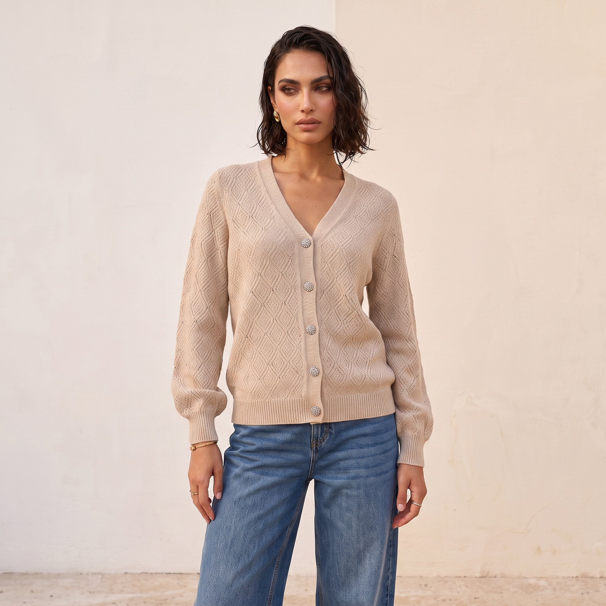 Splash Smart Relaxed Fit Lurex Cardigan with V-neck-women-winterwear-cardigansandjumpers-cardigans-image-4