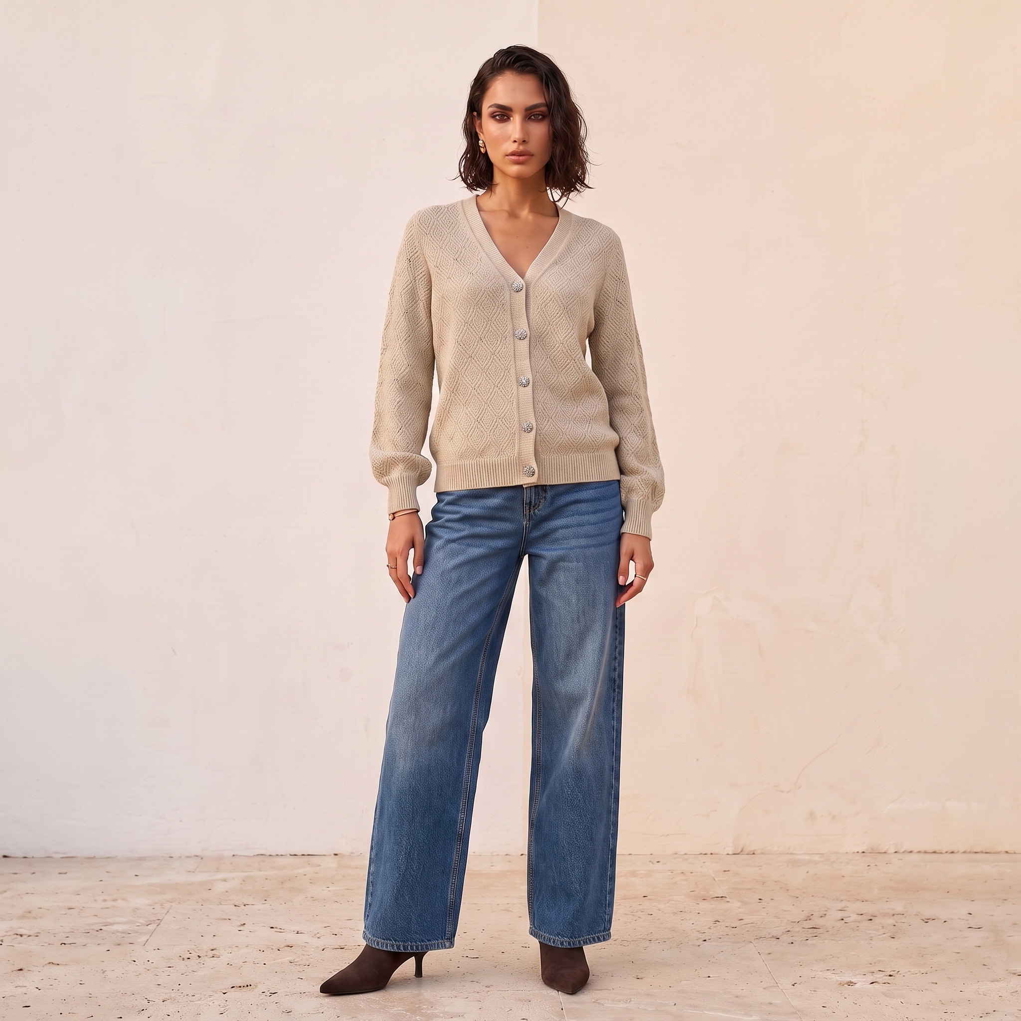 Splash Smart Relaxed Fit Lurex Cardigan with V-neck-women-winterwear-cardigansandjumpers-cardigans-image-2