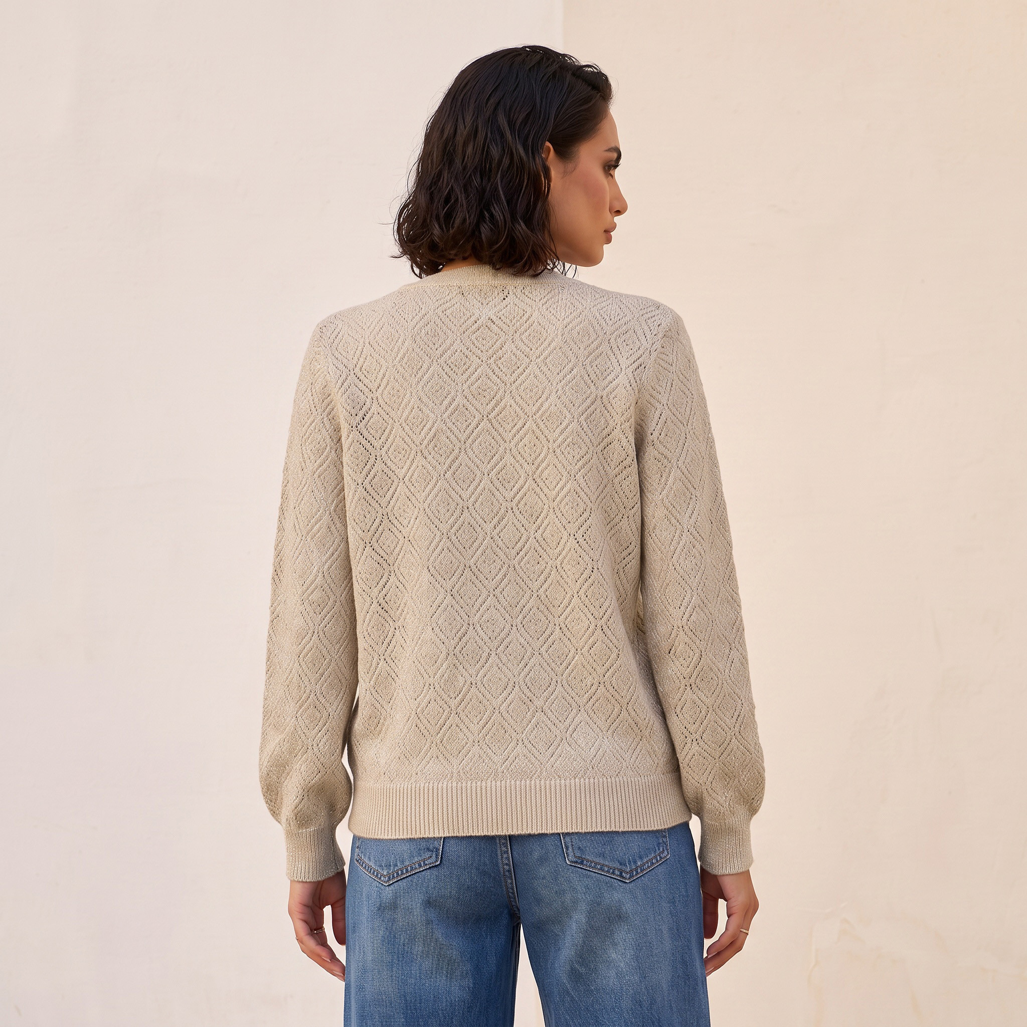 Splash Smart Relaxed Fit Lurex Cardigan with V-neck-women-winterwear-cardigansandjumpers-cardigans-image-3