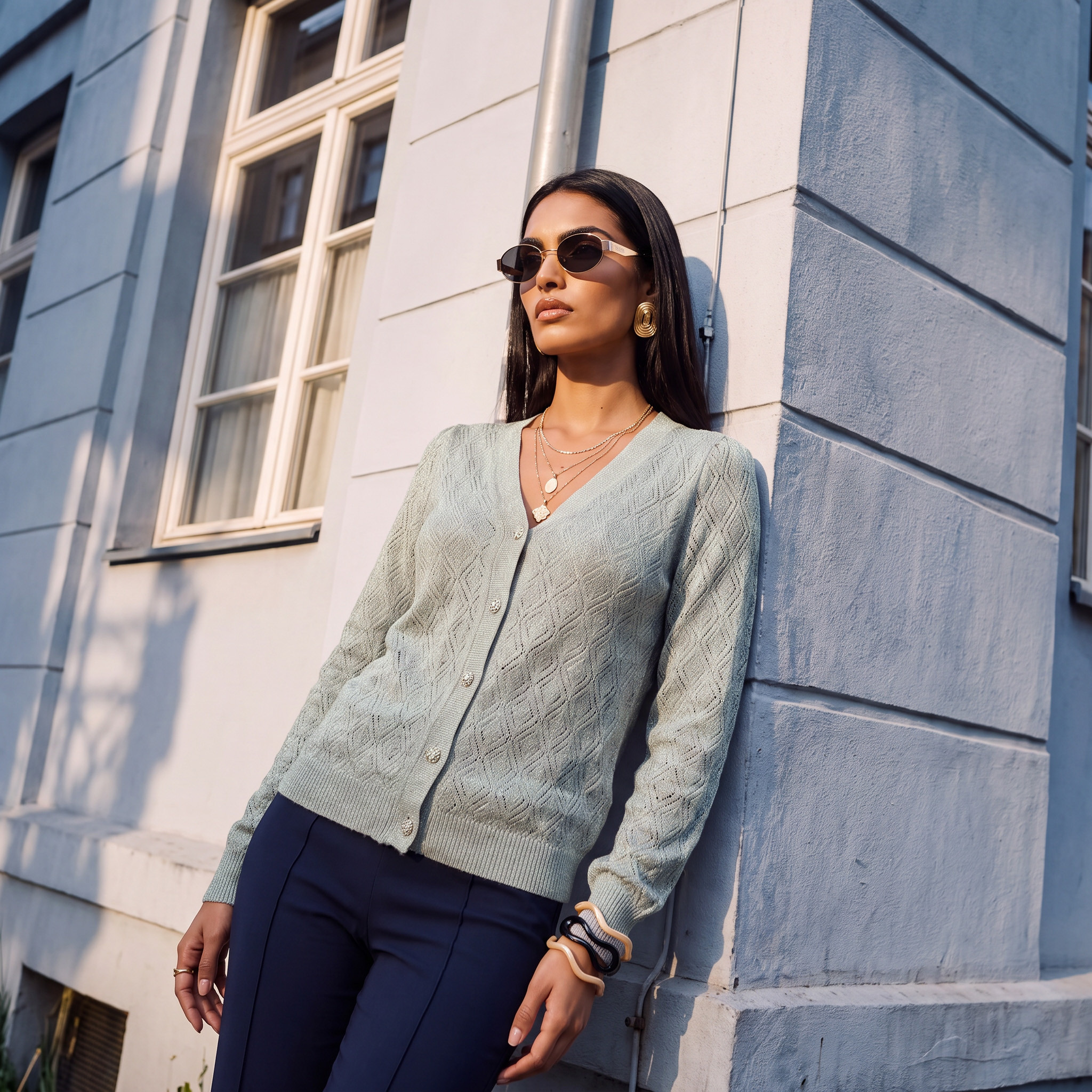 Splash Smart Relaxed Fit Lurex Cardigan with V-neck-women-winterwear-cardigansandjumpers-cardigans-image-1