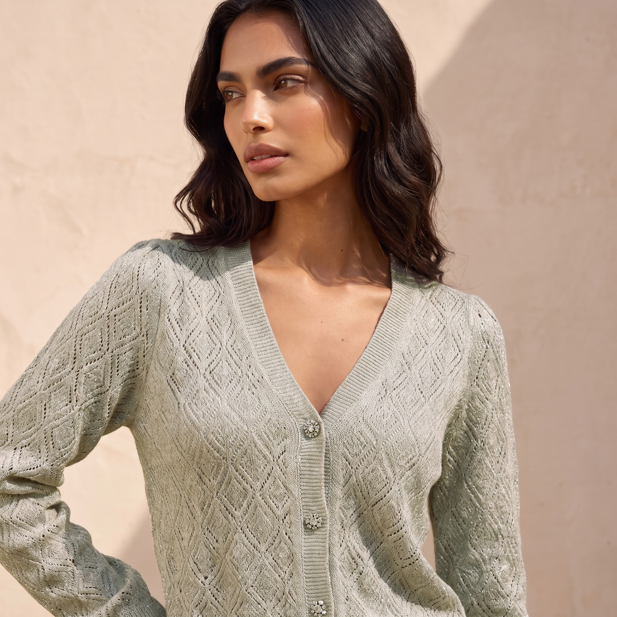 Splash Smart Relaxed Fit Lurex Cardigan with V-neck-women-winterwear-cardigansandjumpers-cardigans-image-5