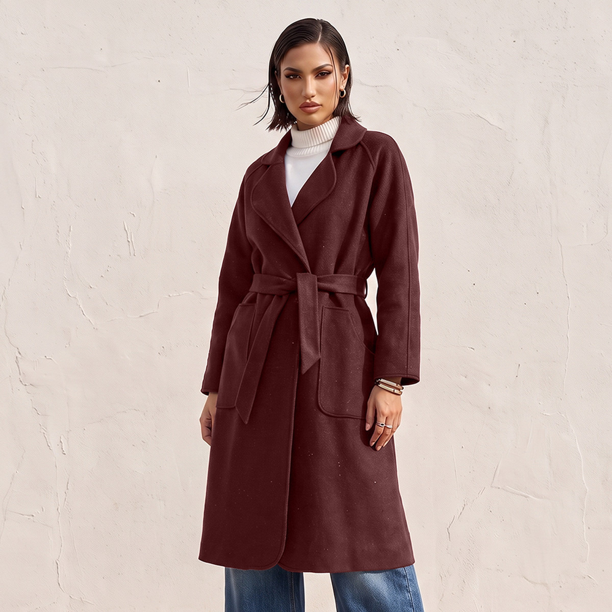 Splash Smart Felt Coat with Tie-Up Belt-women-winterwear-coatsandjackets-coats-image-1
