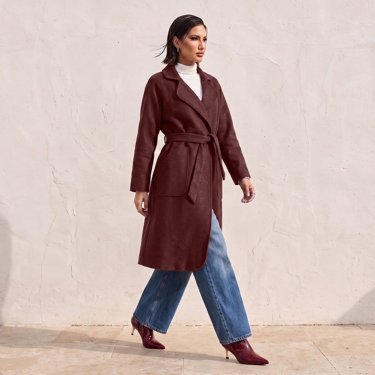 Splash Smart Felt Coat with Tie-Up Belt-women-winterwear-coatsandjackets-coats-image-3