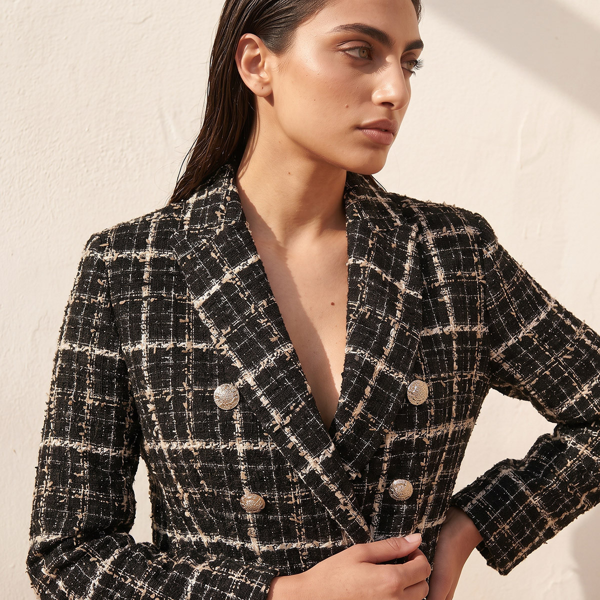 جاكيت تويد بياقة مدببة من سبلاش سمارت-women-winterwear-coatsandjackets-jackets-image-2