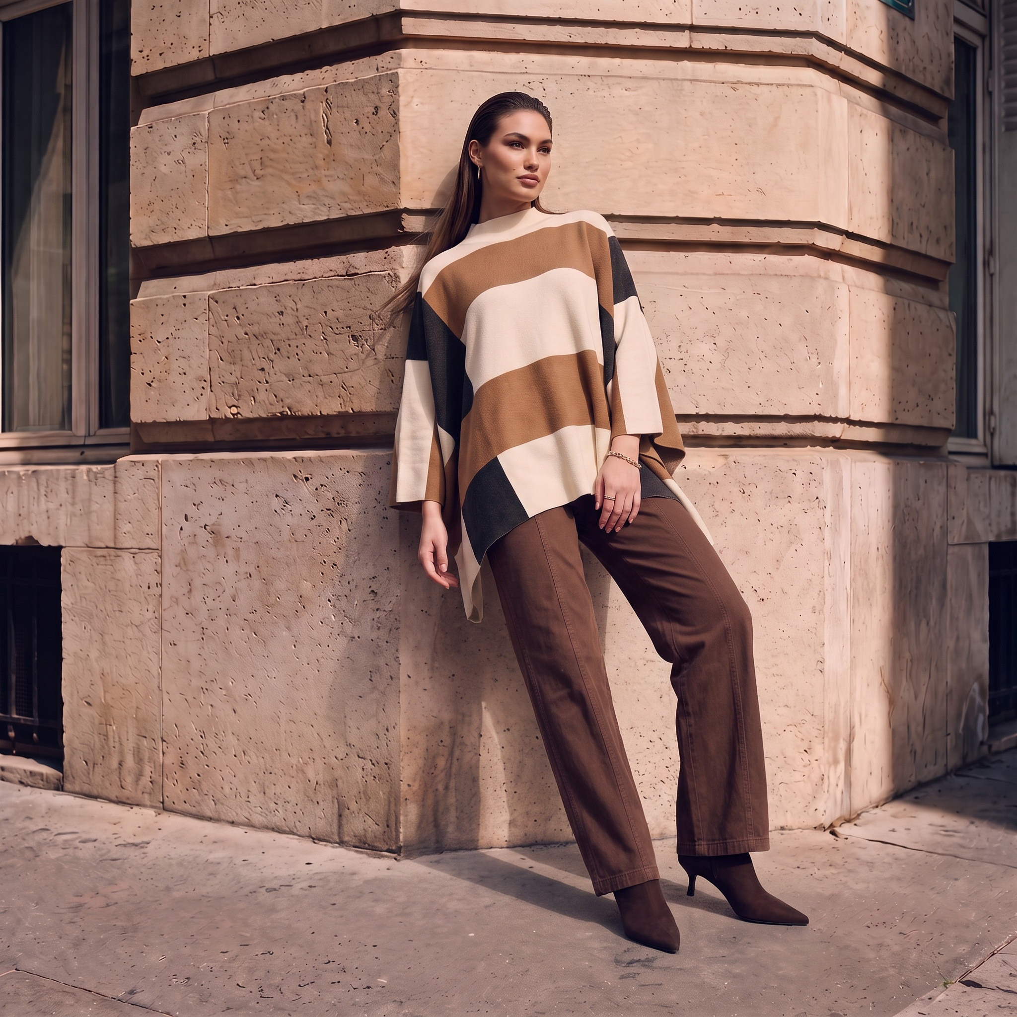 بونشو مقسم بياقة عالية من سبلاش سمارت-women-winterwear-cardigansandjumpers-cardigans-image-1
